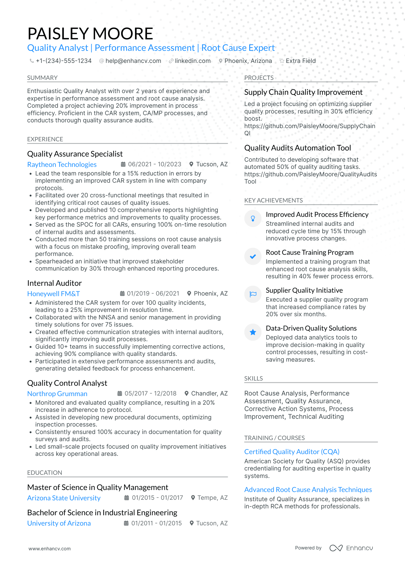 QA Compliance Analyst Resume Example