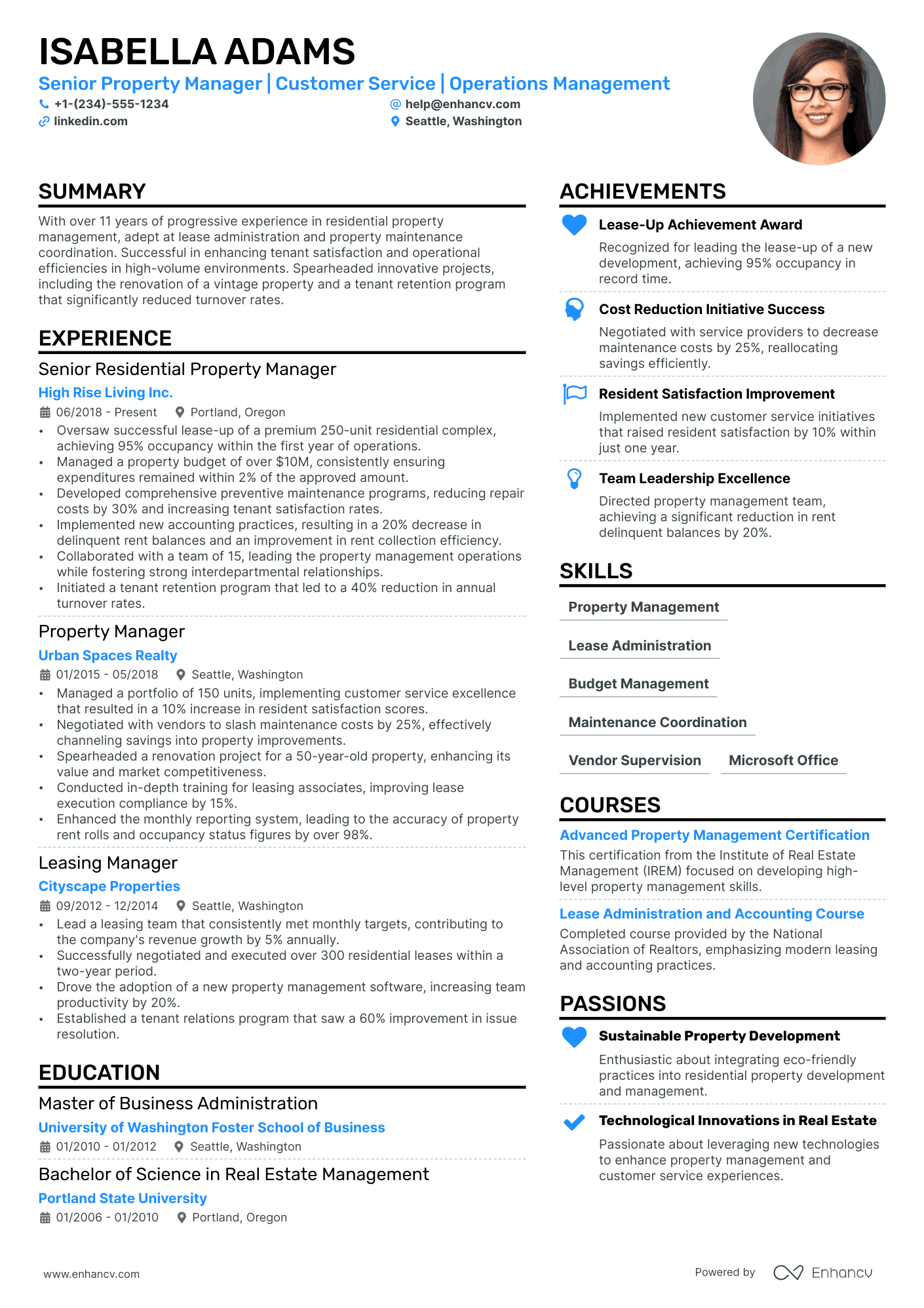 Residential Property Manager Resume Example