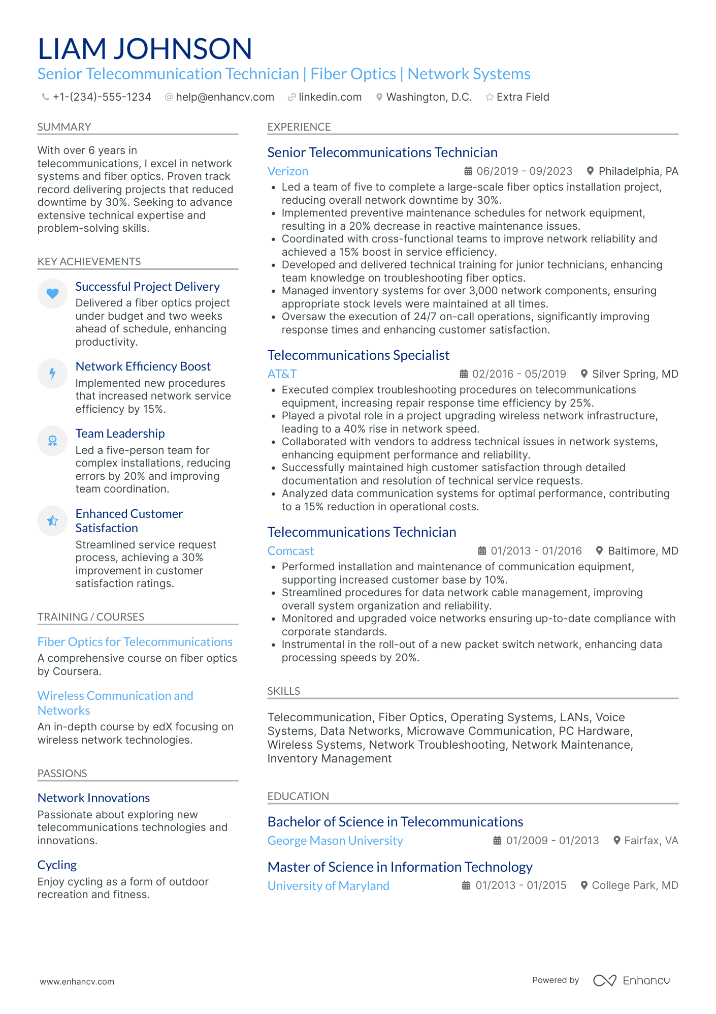 Telecommunications Electrician Resume Example