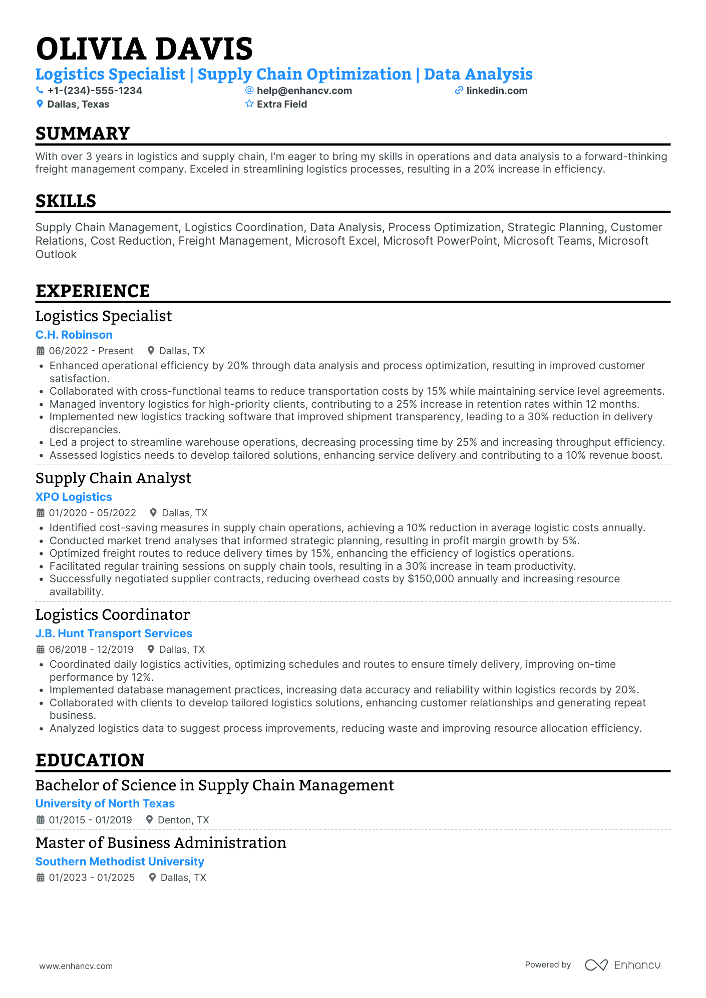 Freight Logistics Coordinator Resume Example