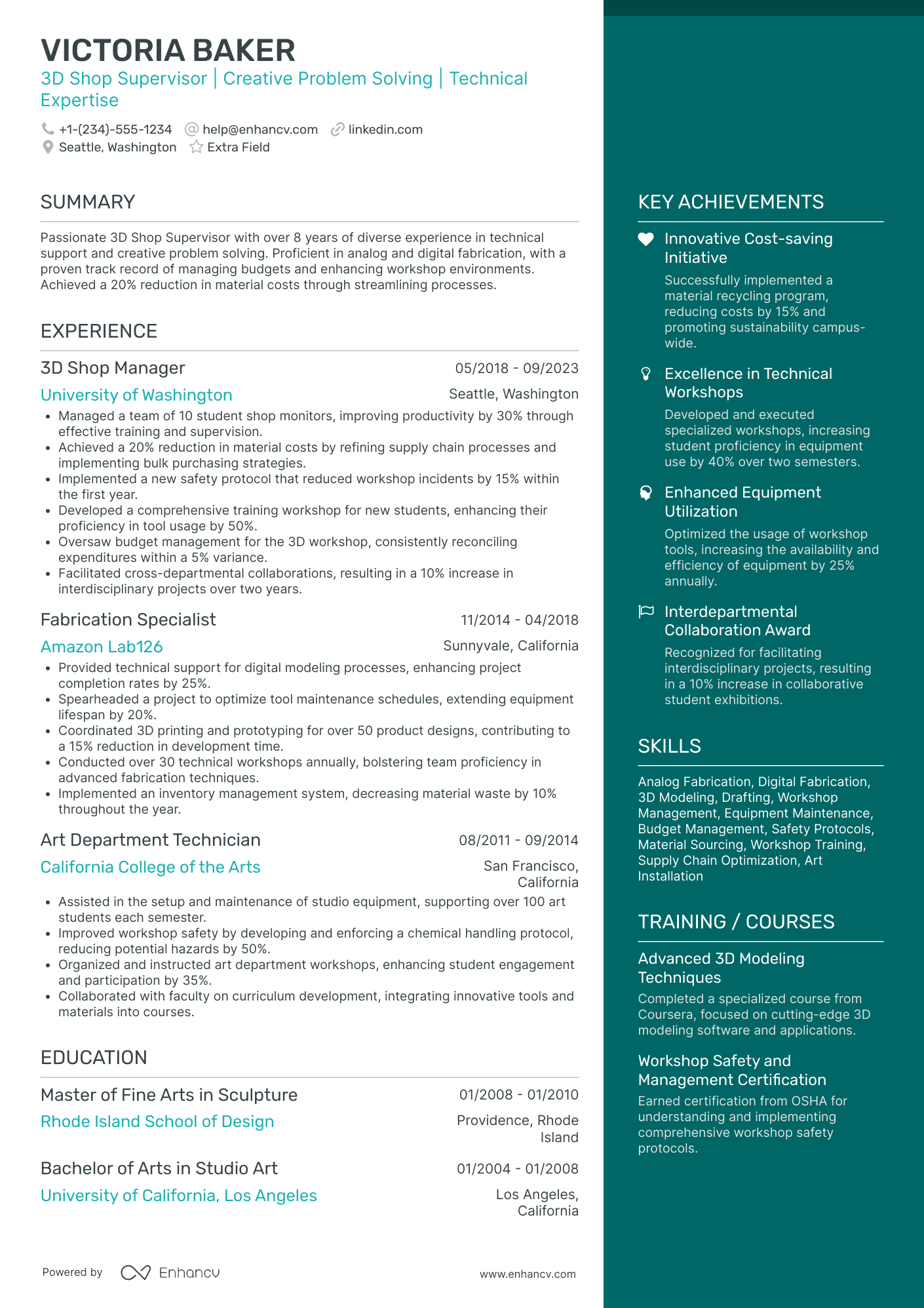 Freelance 3D Artist Resume Example