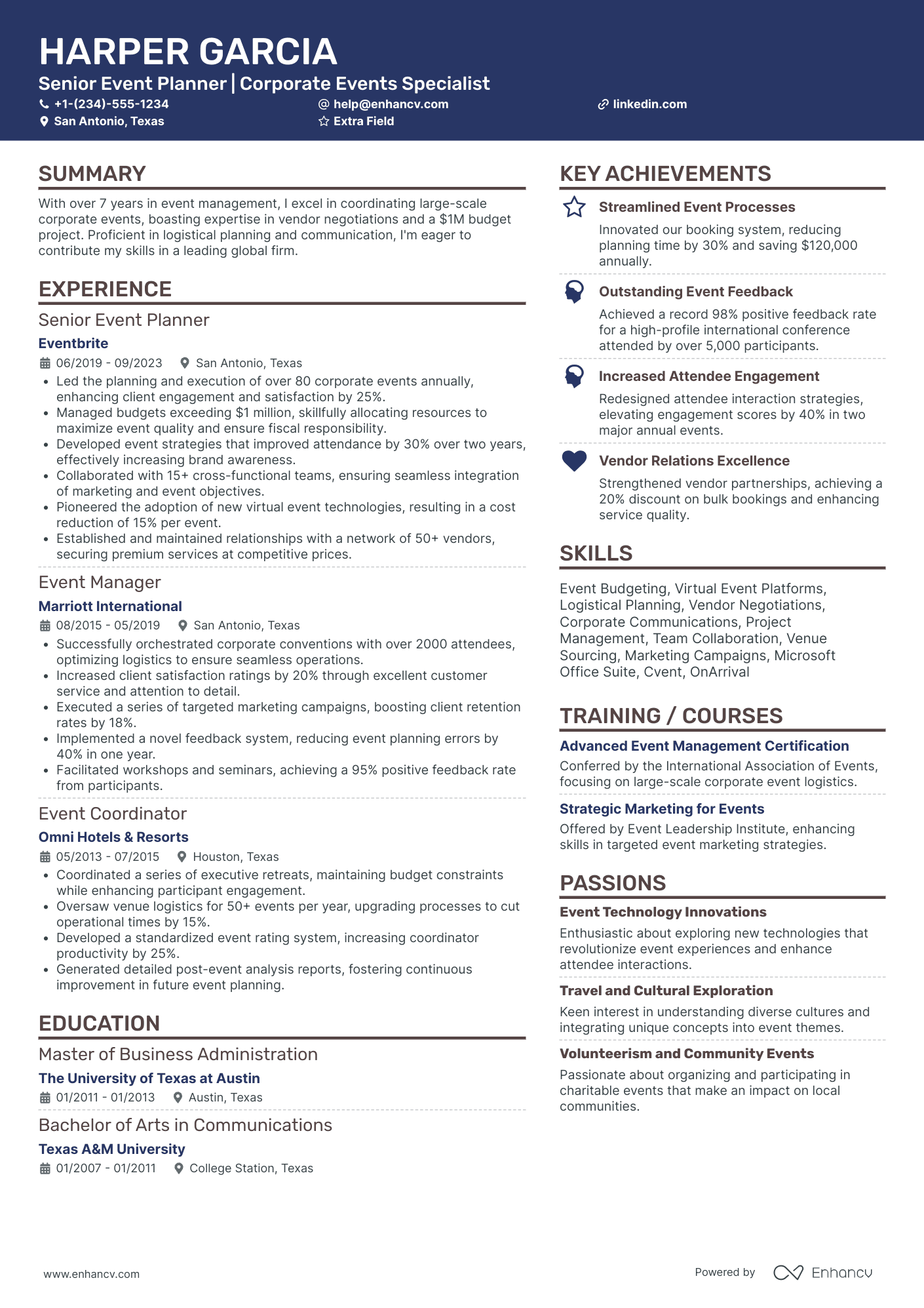 Senior Event Planner Resume Example