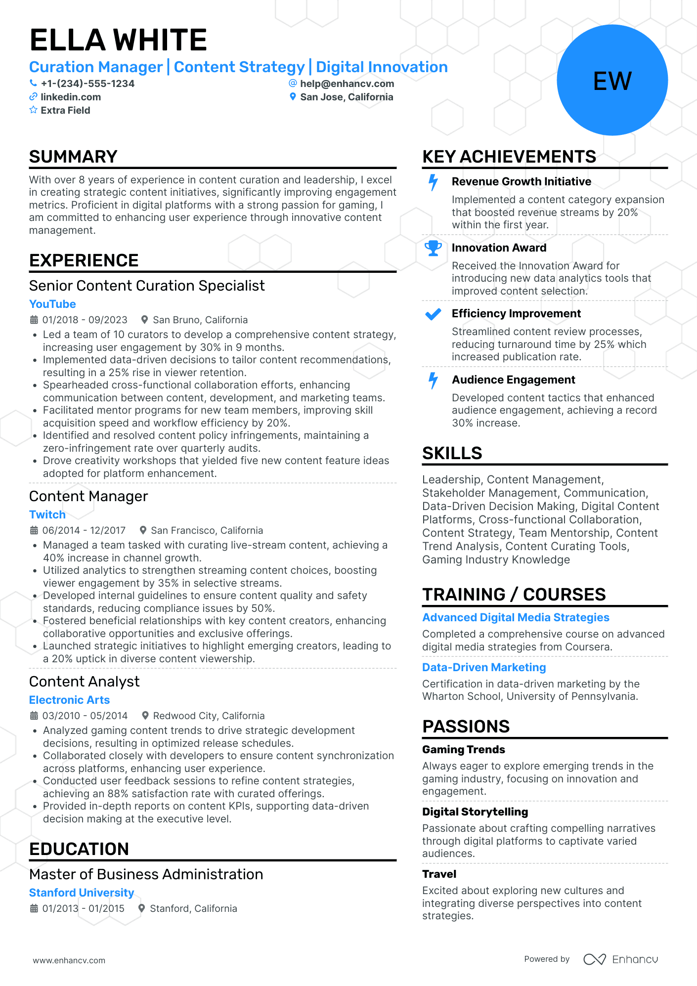 Content Curation Manager Resume Example