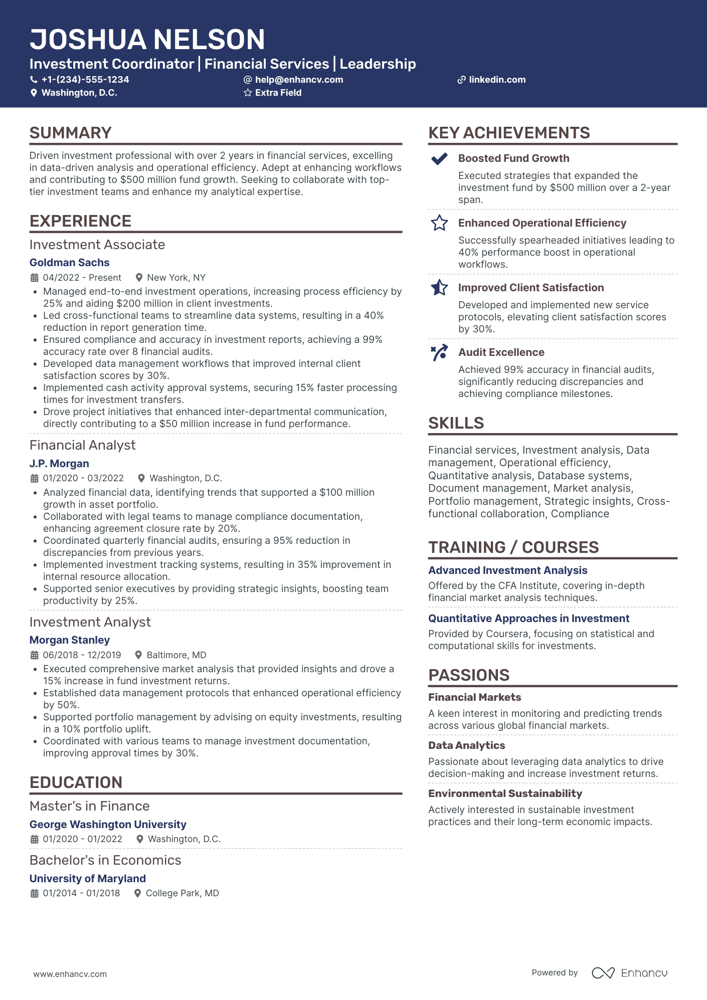 Investment Finance Specialist Resume Example