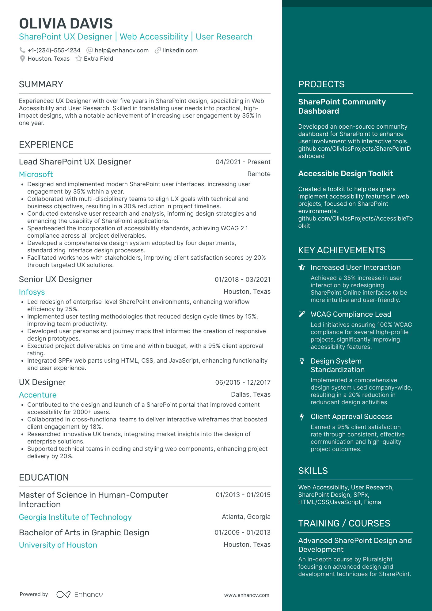 SharePoint UX Designer Resume Example