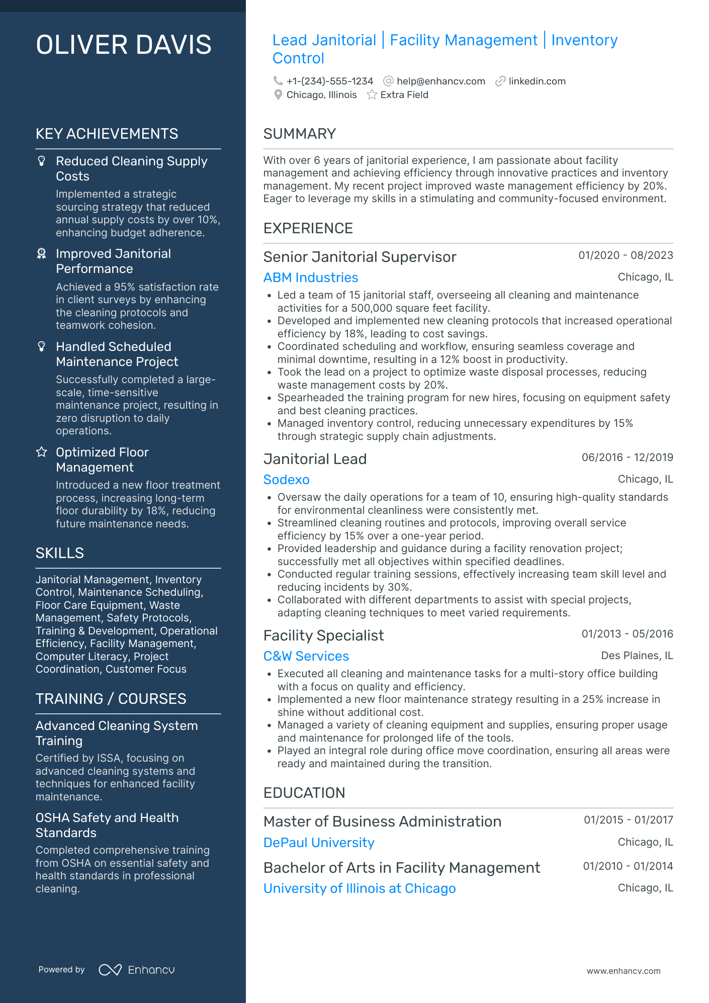 Lead Janitor Resume Example