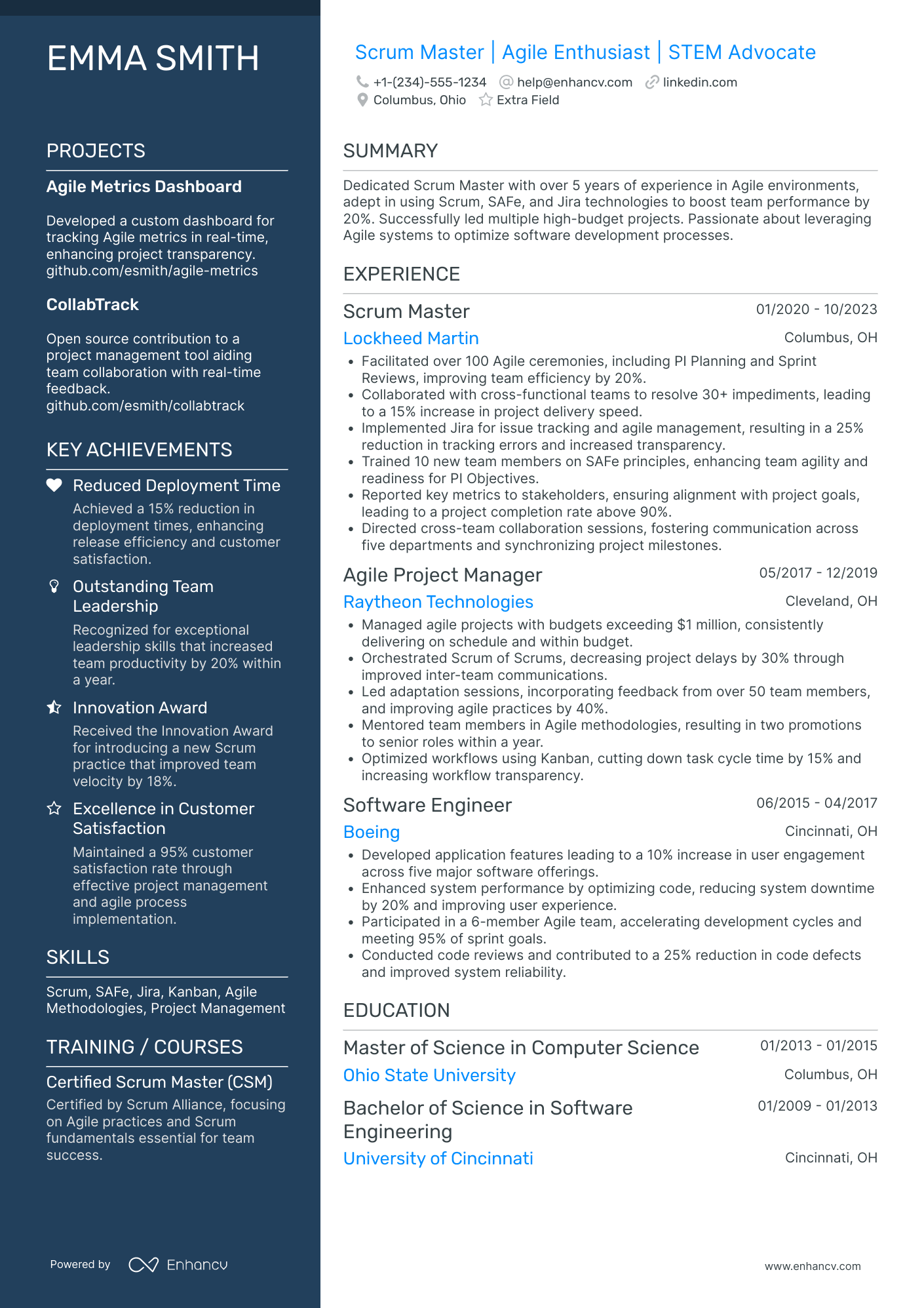 Principal Scrum Master Resume Example