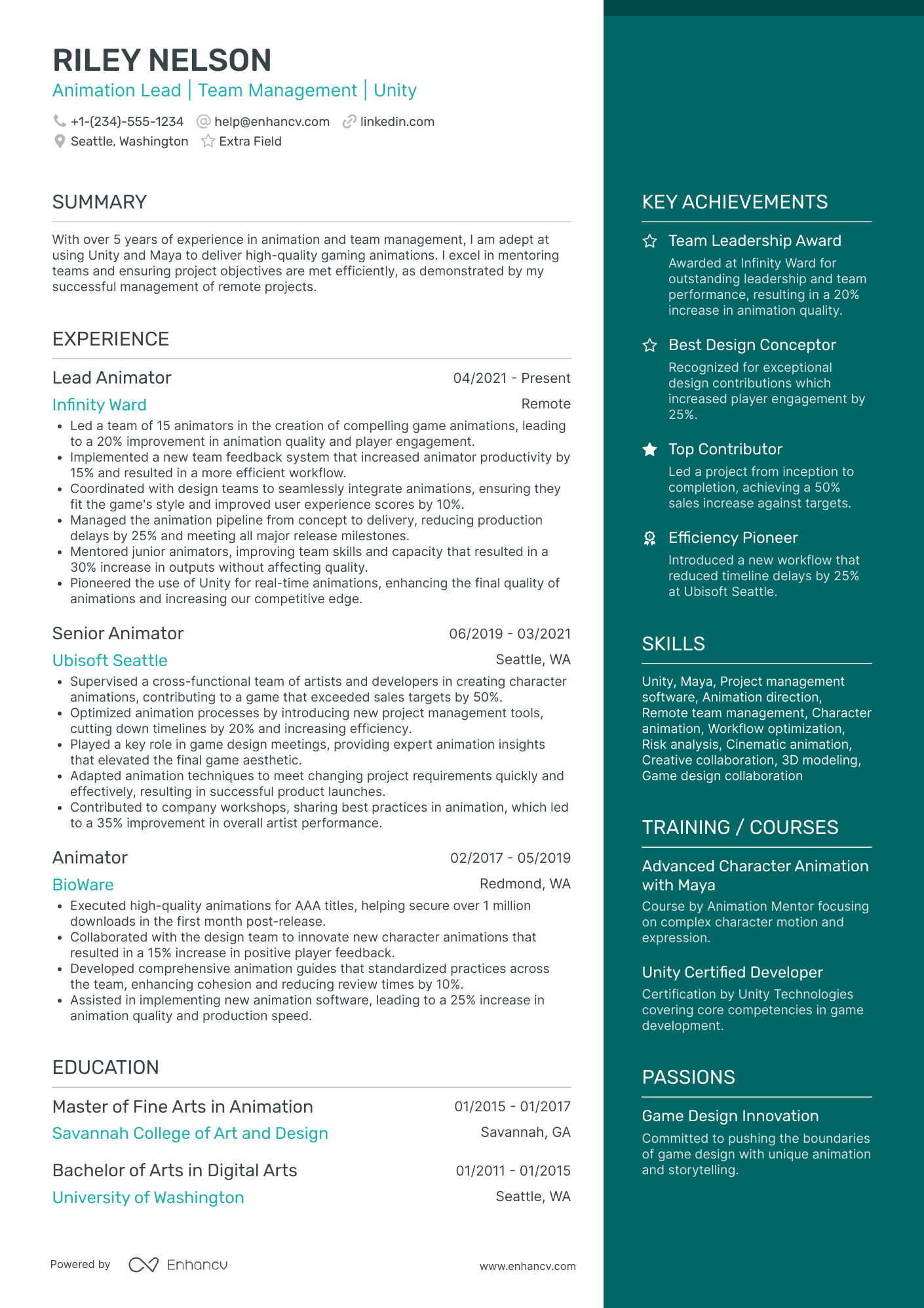 Freelance Animator Resume Example