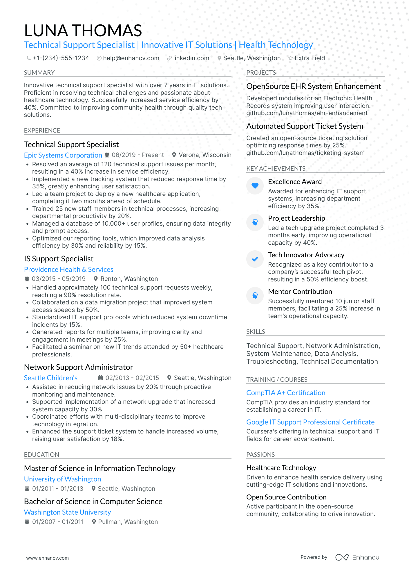 Desktop Support Specialist Resume Example