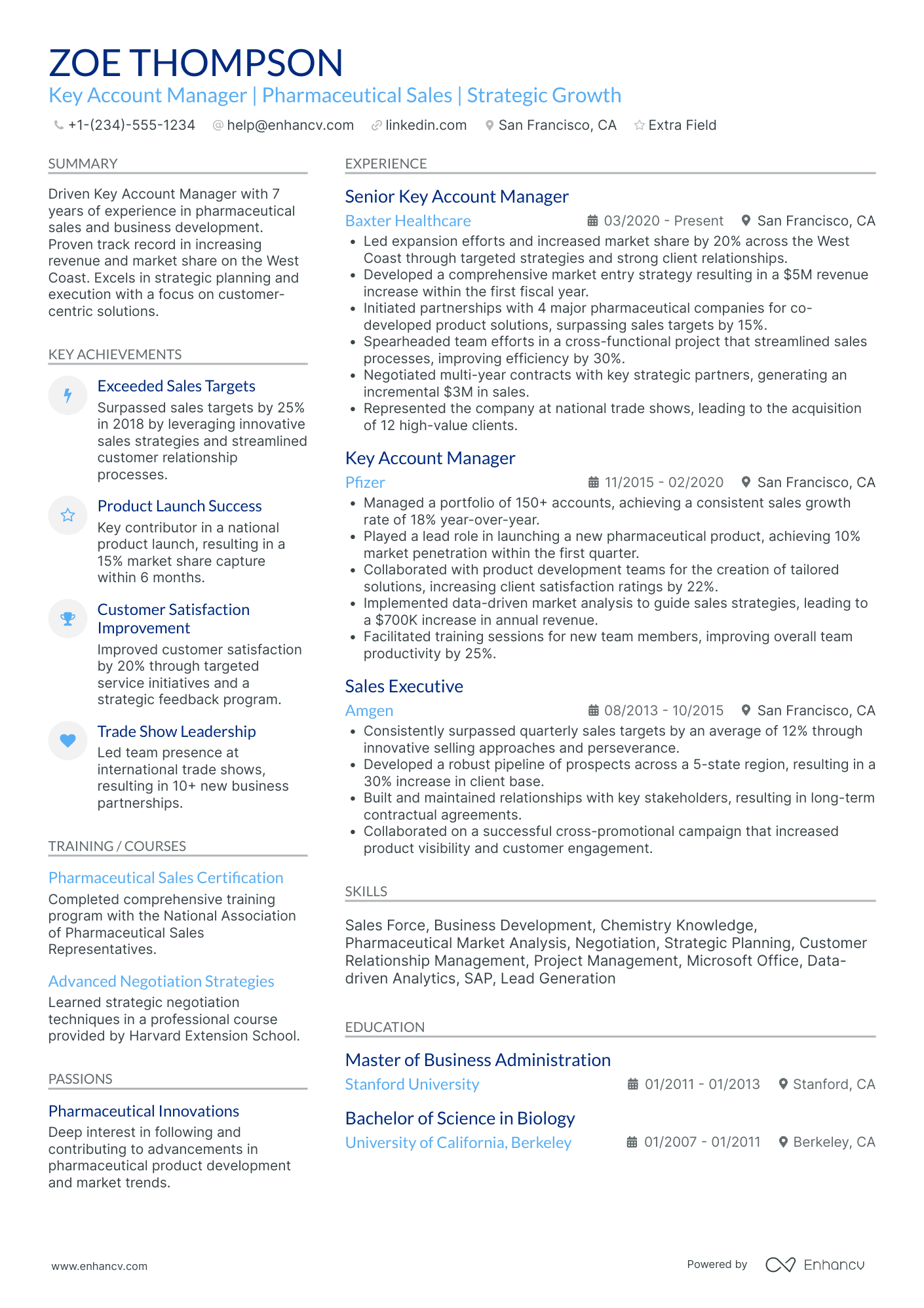 Pharmaceutical Sales Manager Resume Example