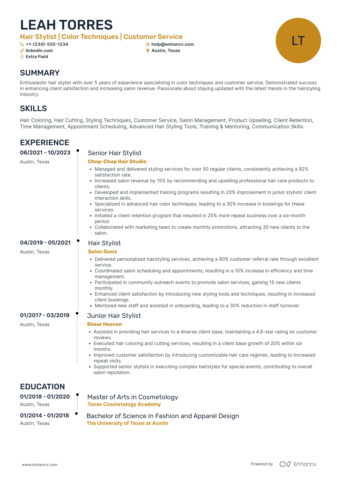 Hair Stylist Trainee Resume Example