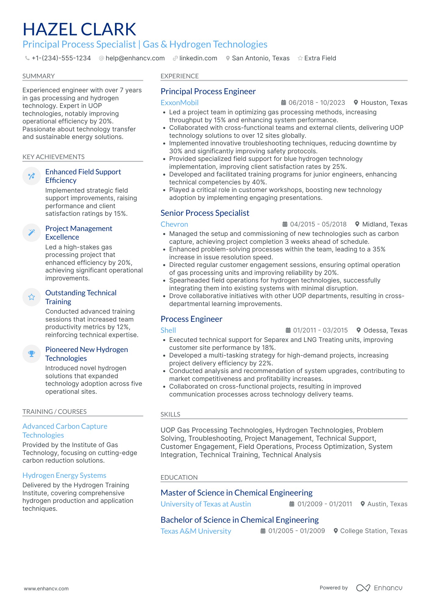 Principal Chemical Engineer Resume Example