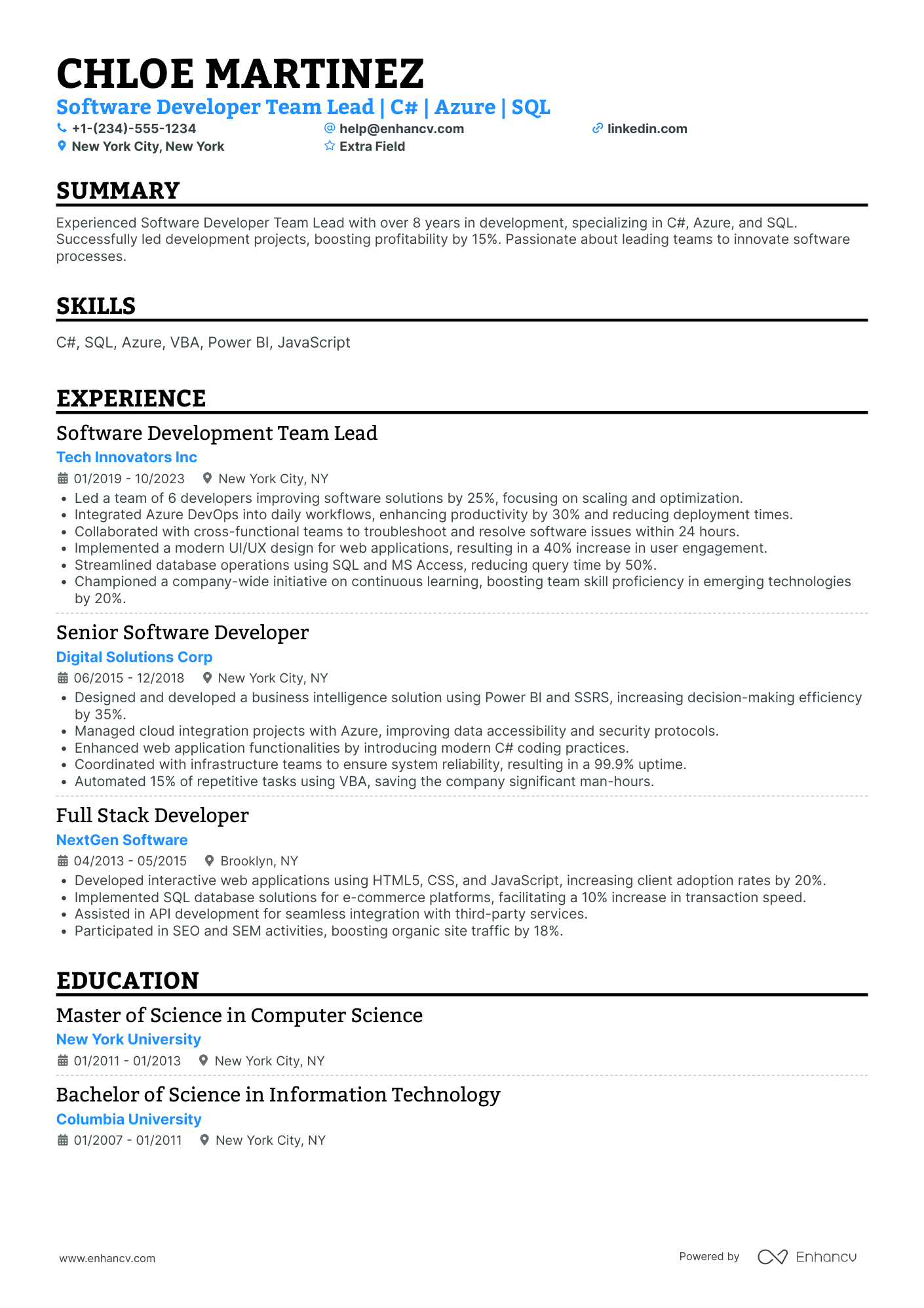 .Net Cloud Developer Resume Example