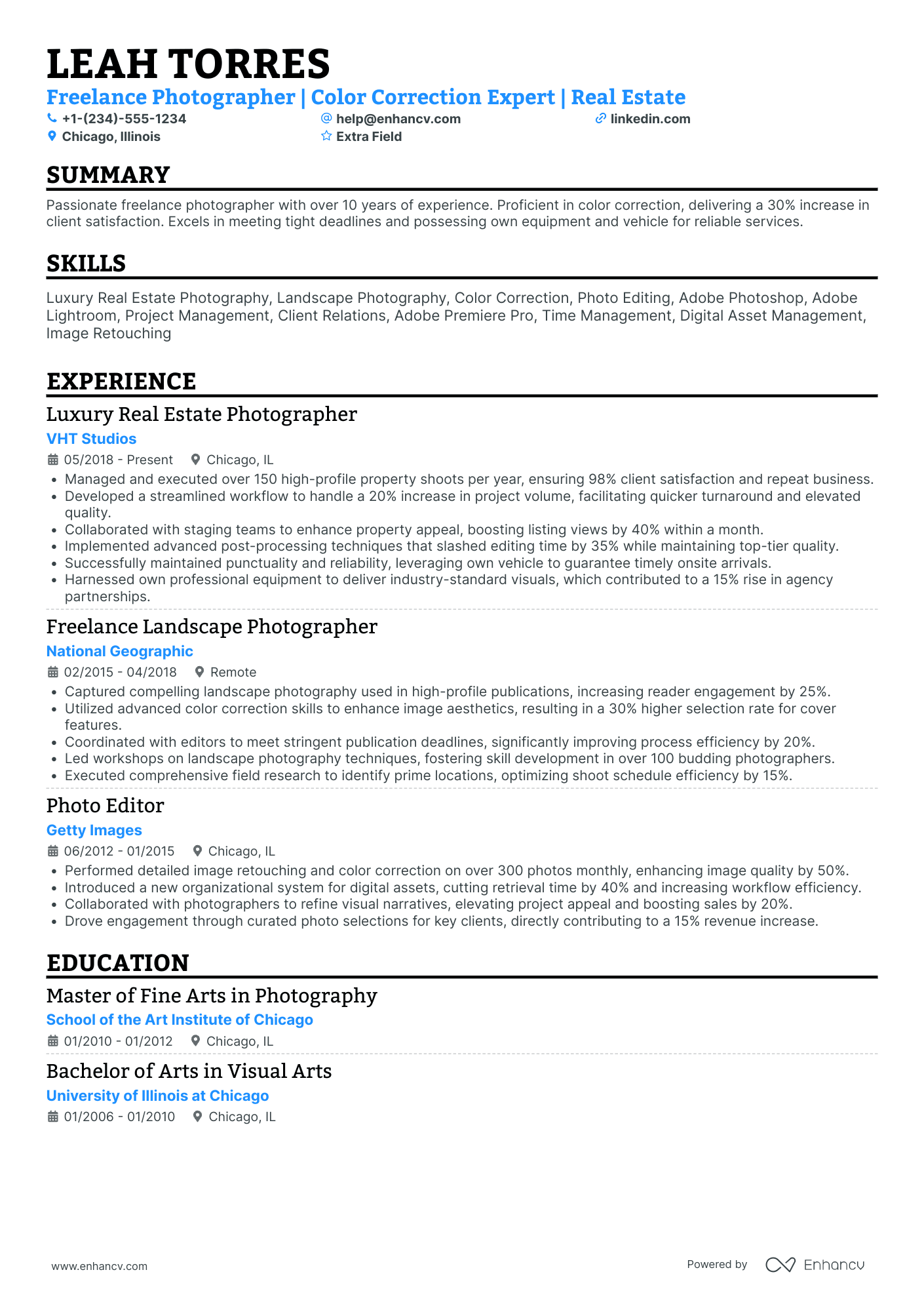 Freelance Landscape Photographer Resume Example