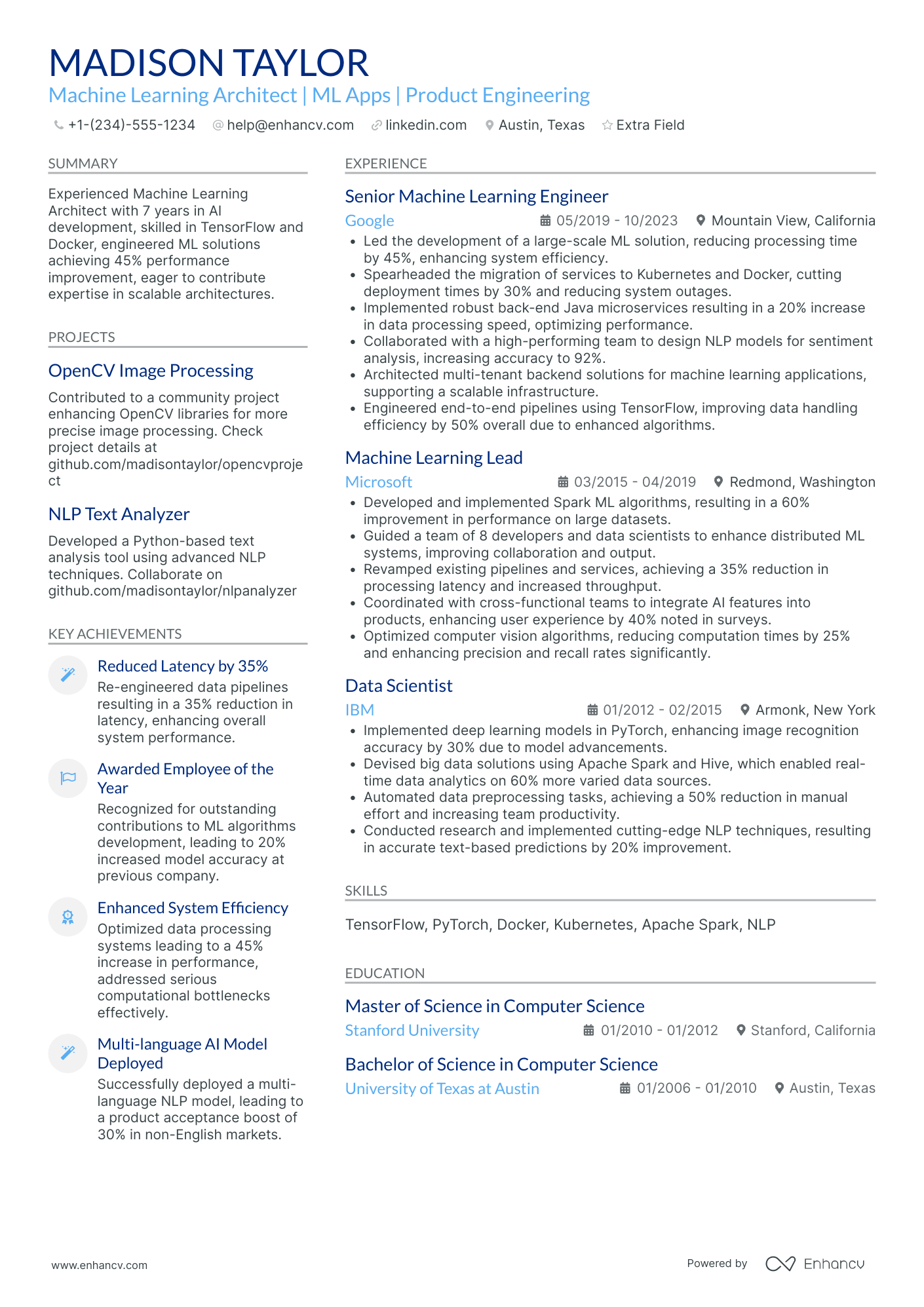 Machine Learning Architect Resume Example