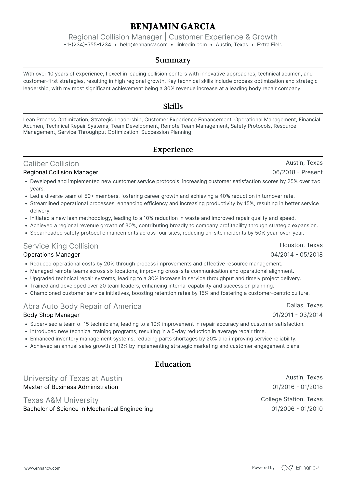 Starbucks Regional Manager Resume Example