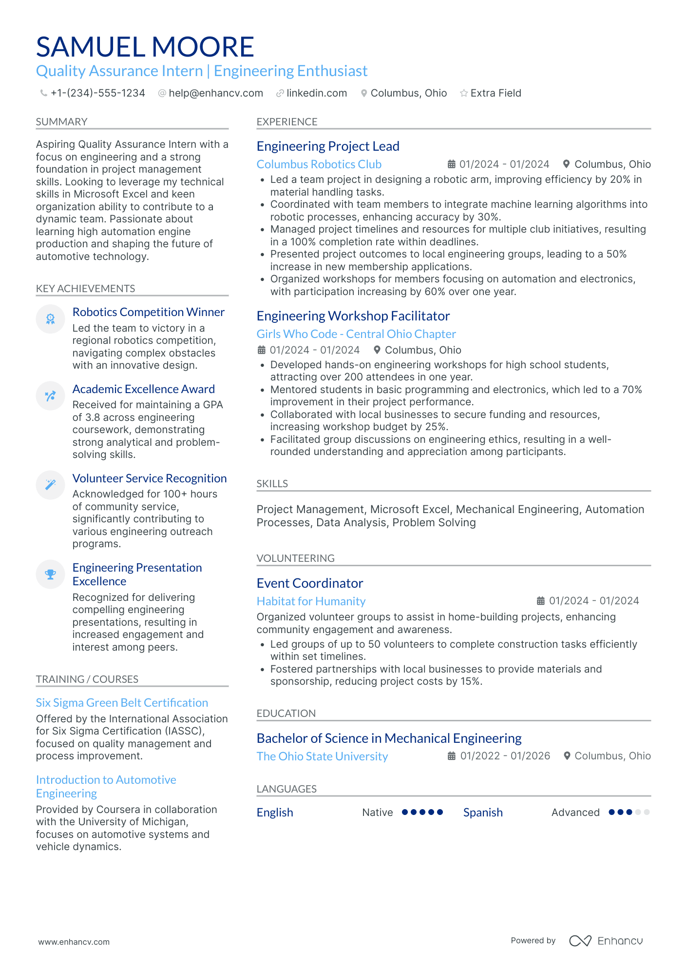 IT Quality Assurance Intern Resume Example