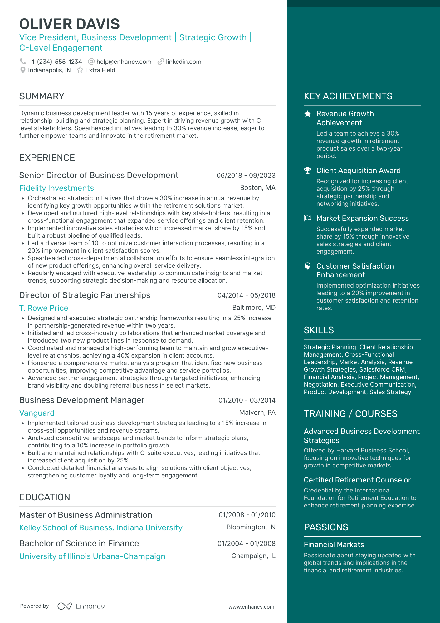 Executive Vice President of Business Development Resume Example