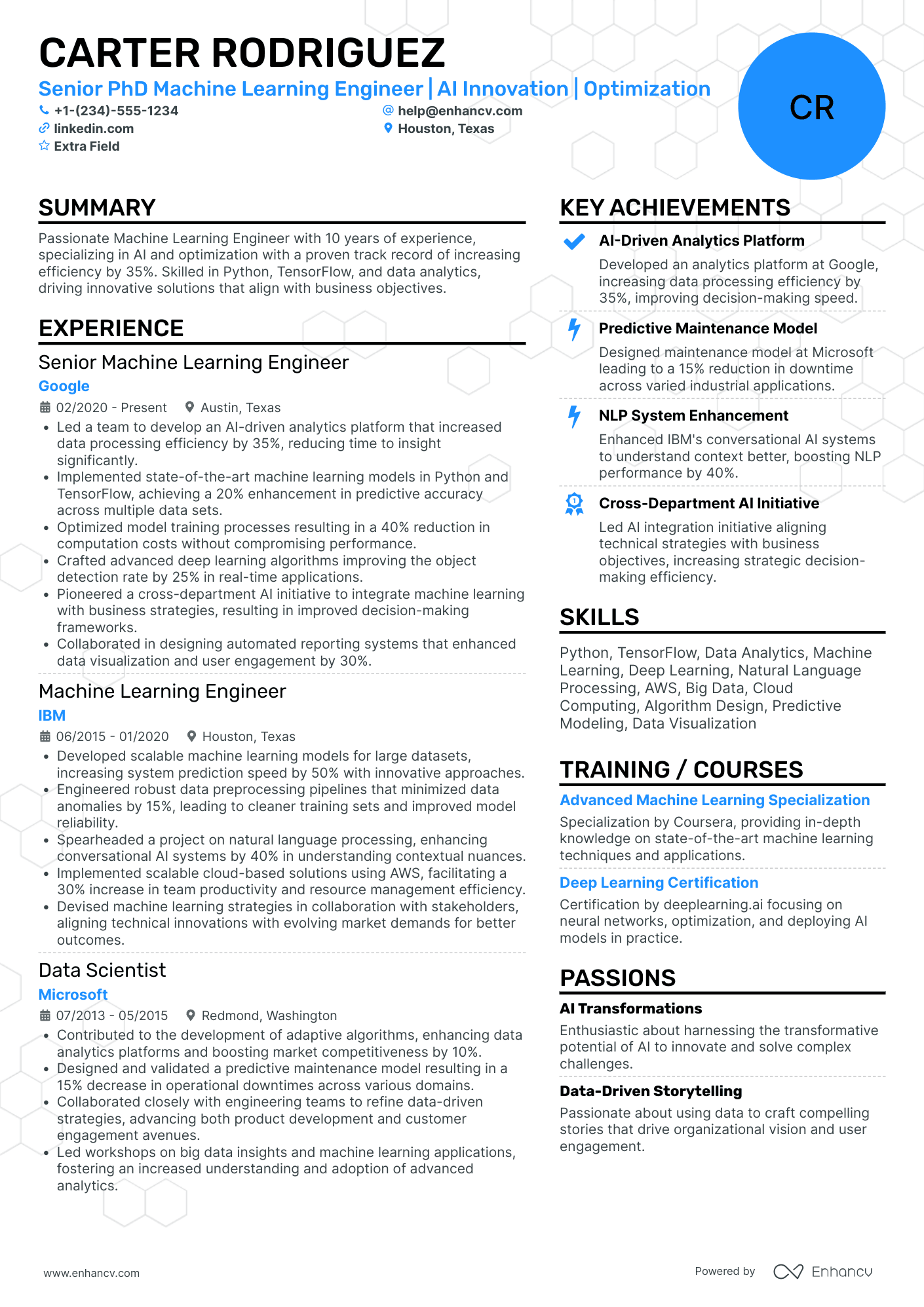 Senior PhD Machine Learning Engineer Resume Example