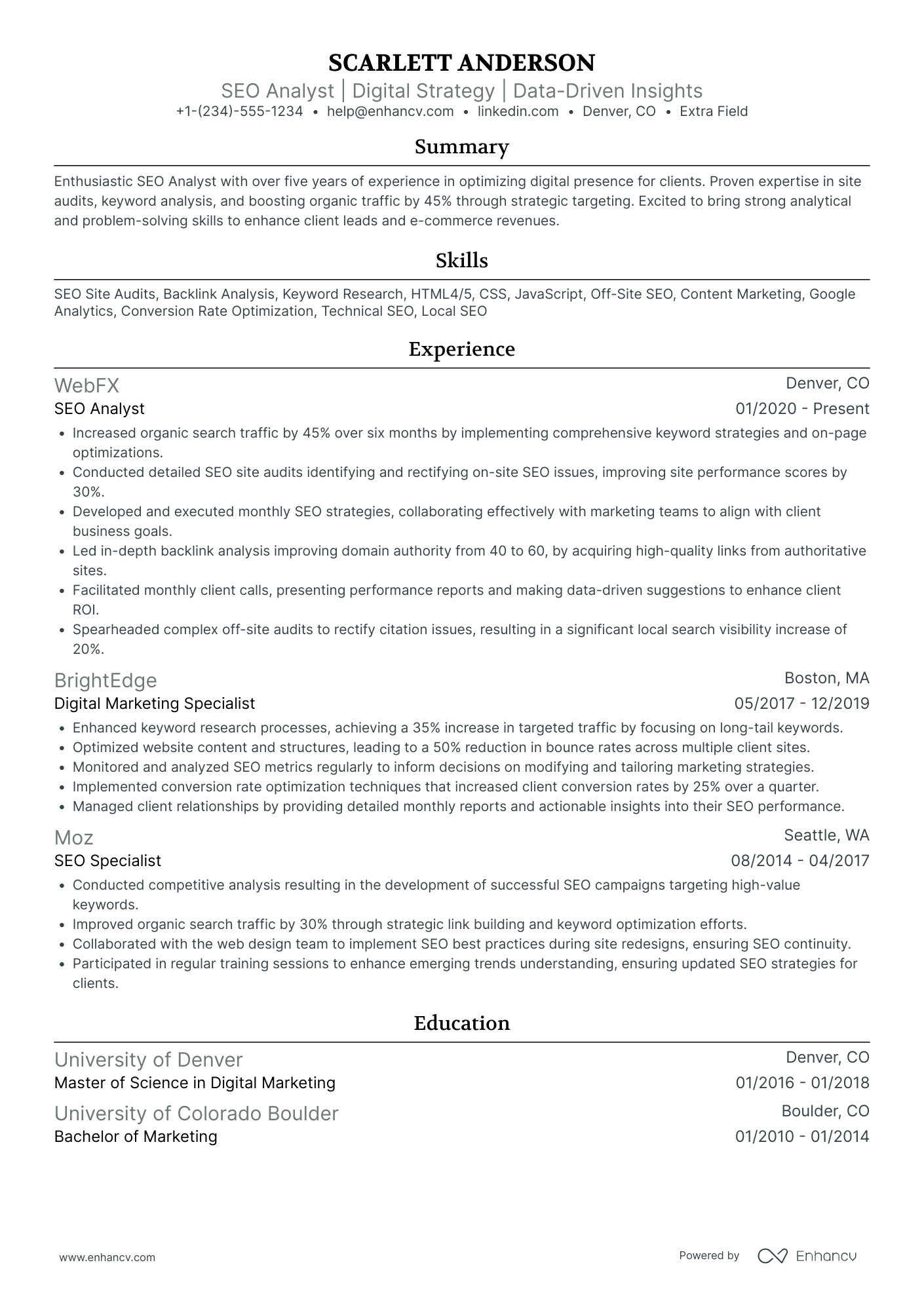 SEO Analyst Resume Example