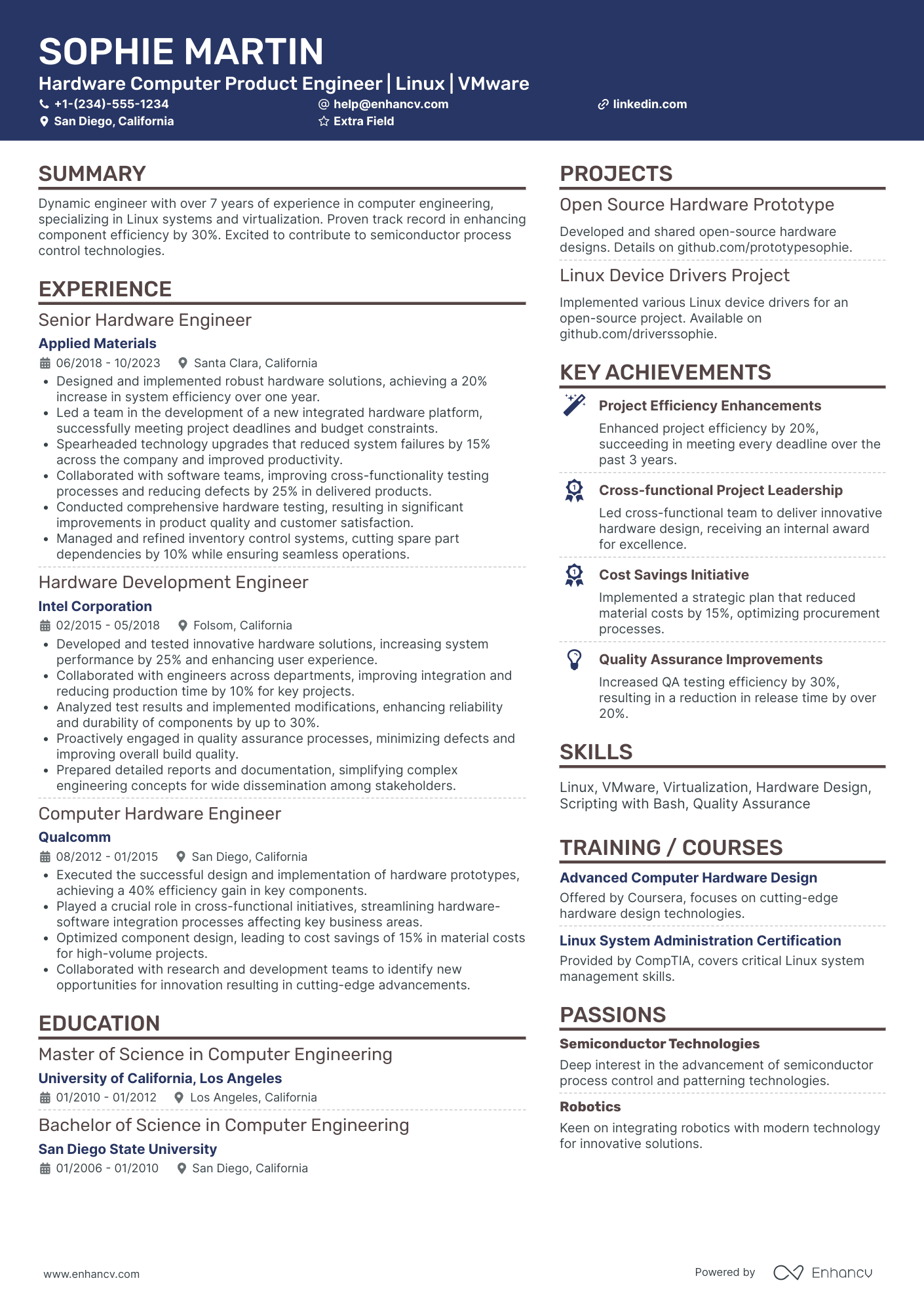 Computer Hardware Engineer Resume Example