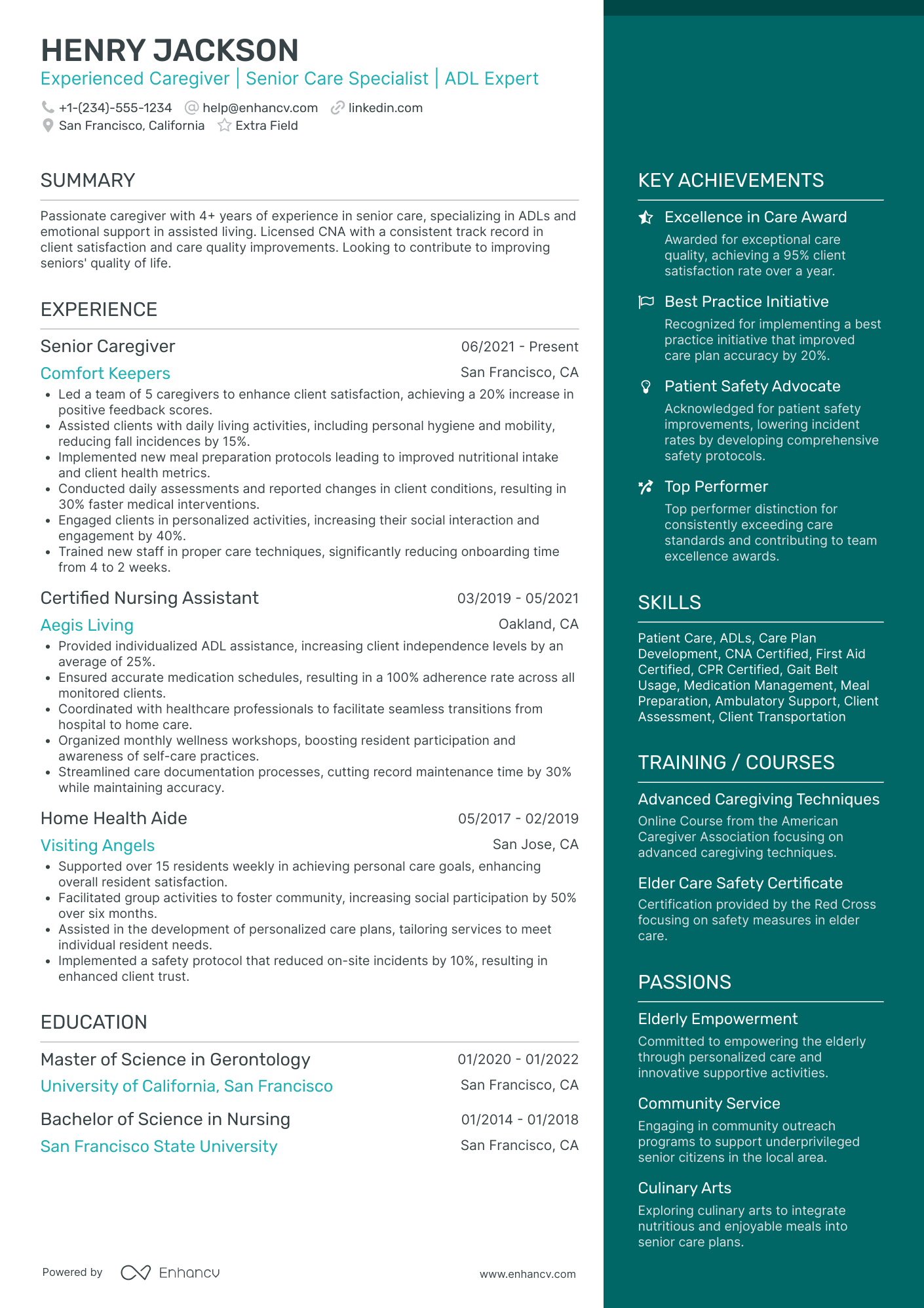 Senior Caregiver Resume Example