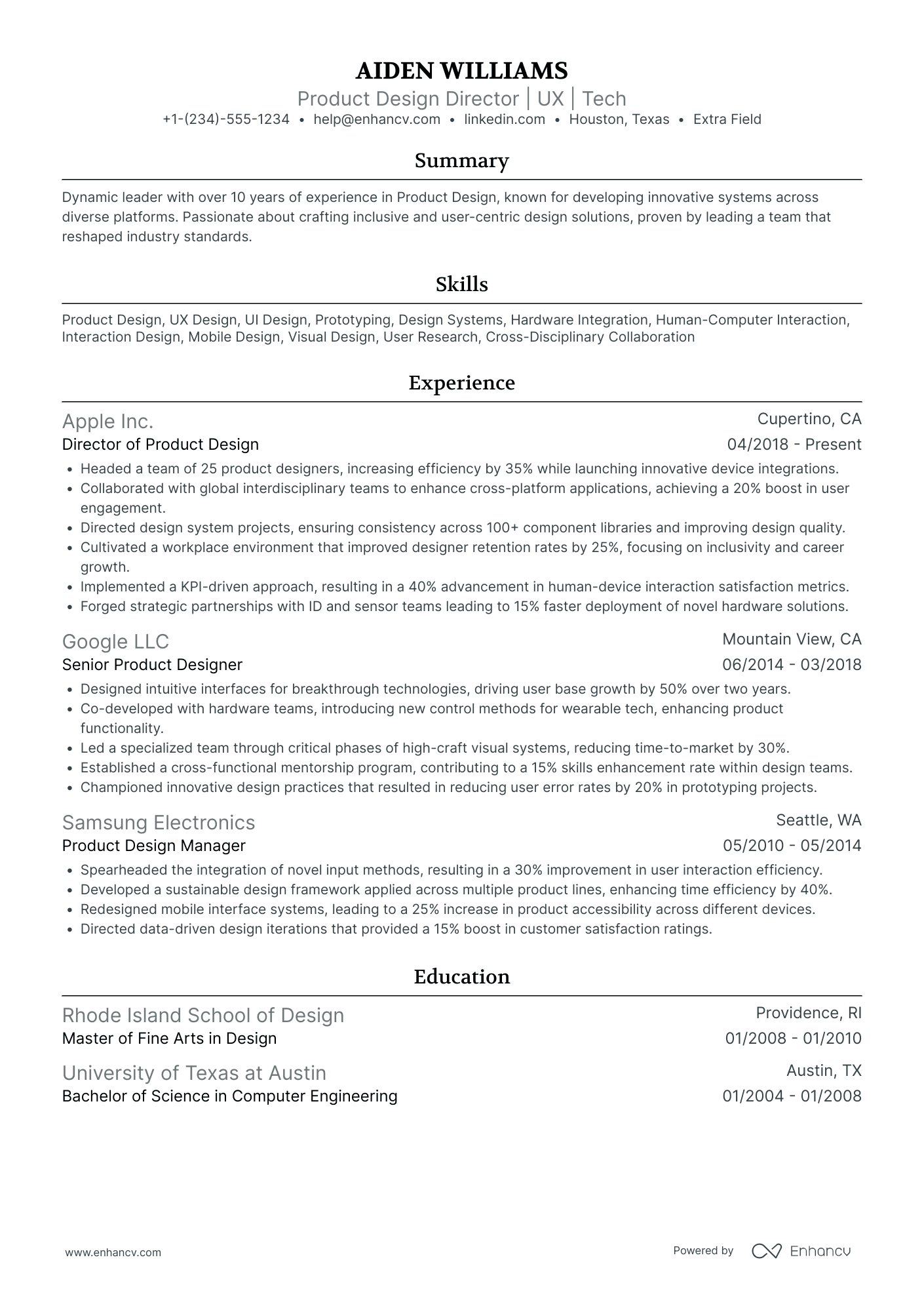 Product Design Director Resume Example