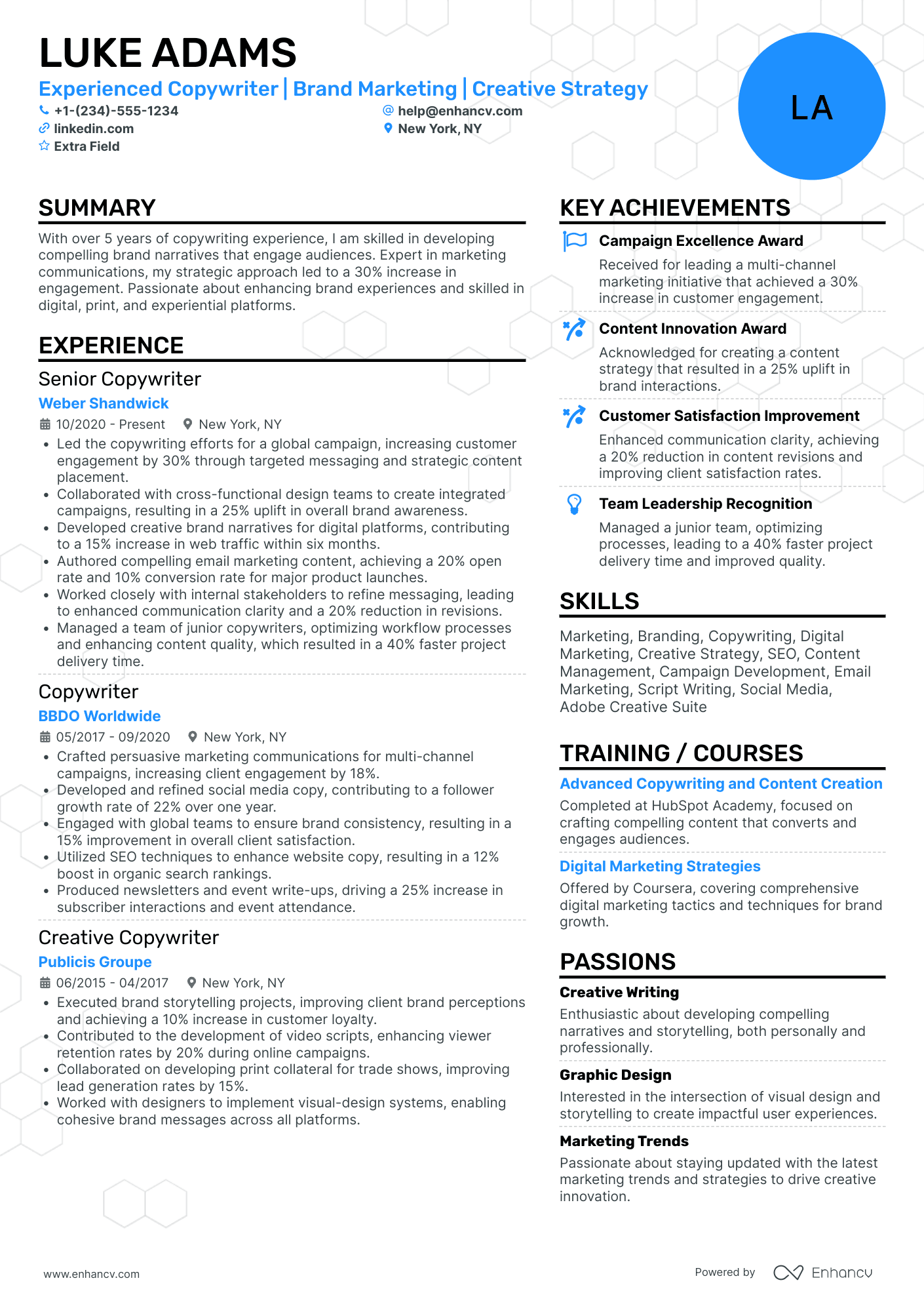 Entry Level Copywriter Resume Example