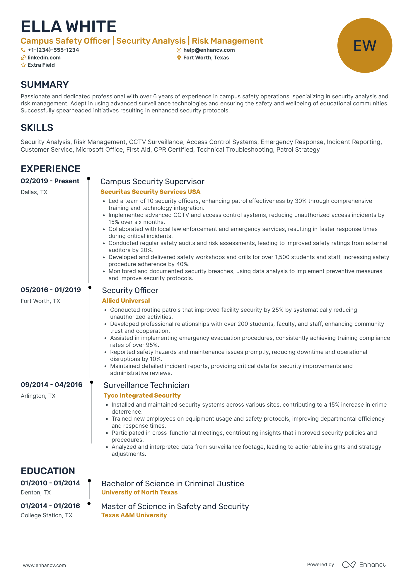 School Security Guard Resume Example