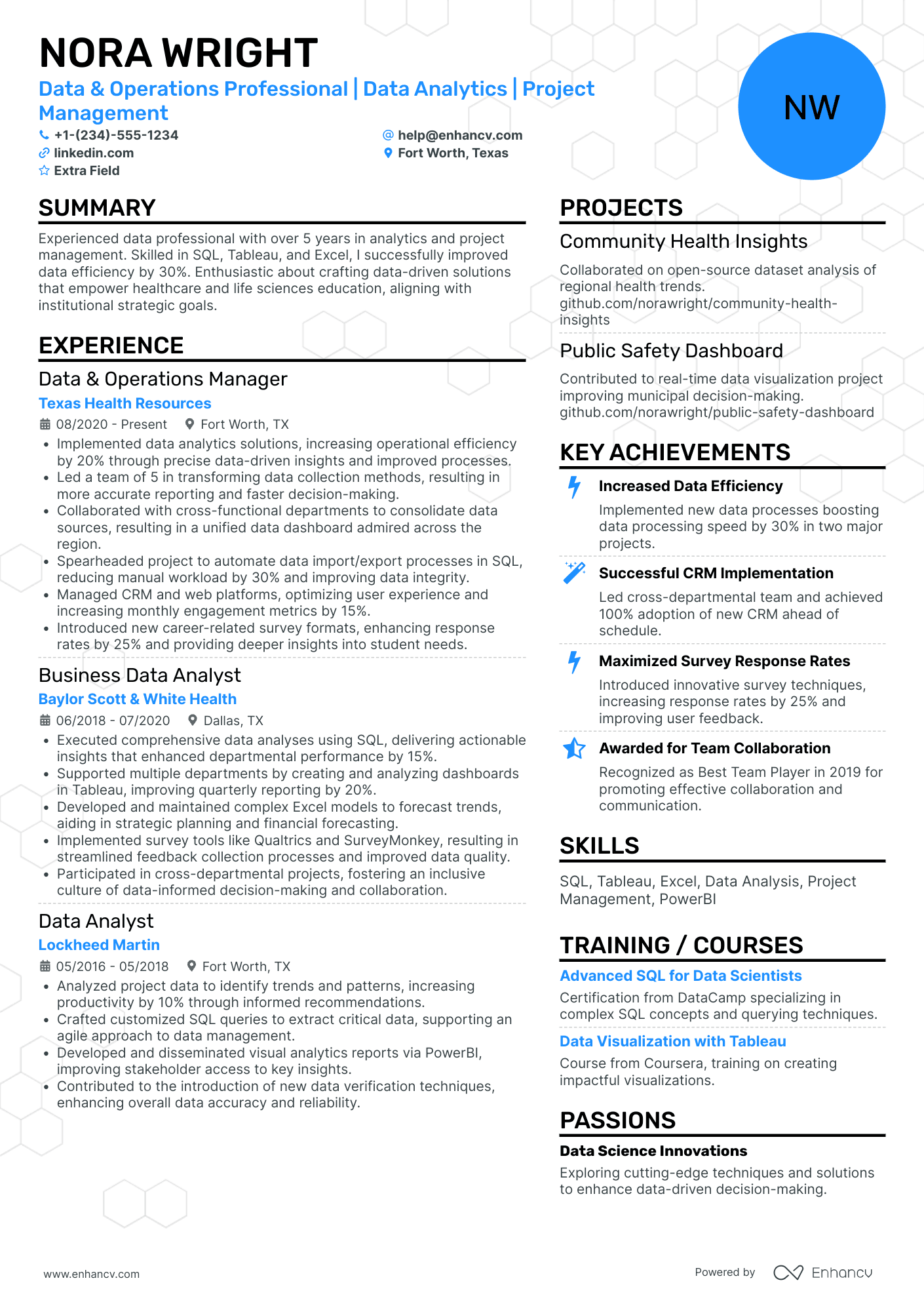 Data Mining Operations Manager Resume Example