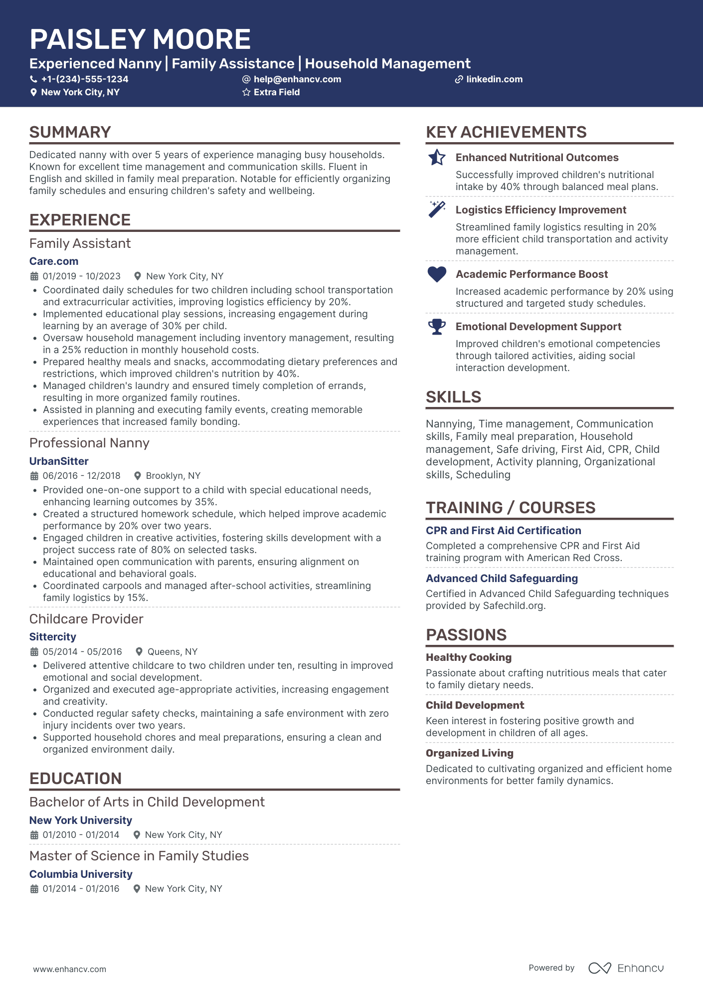 Nanny Personal Assistant Resume Example