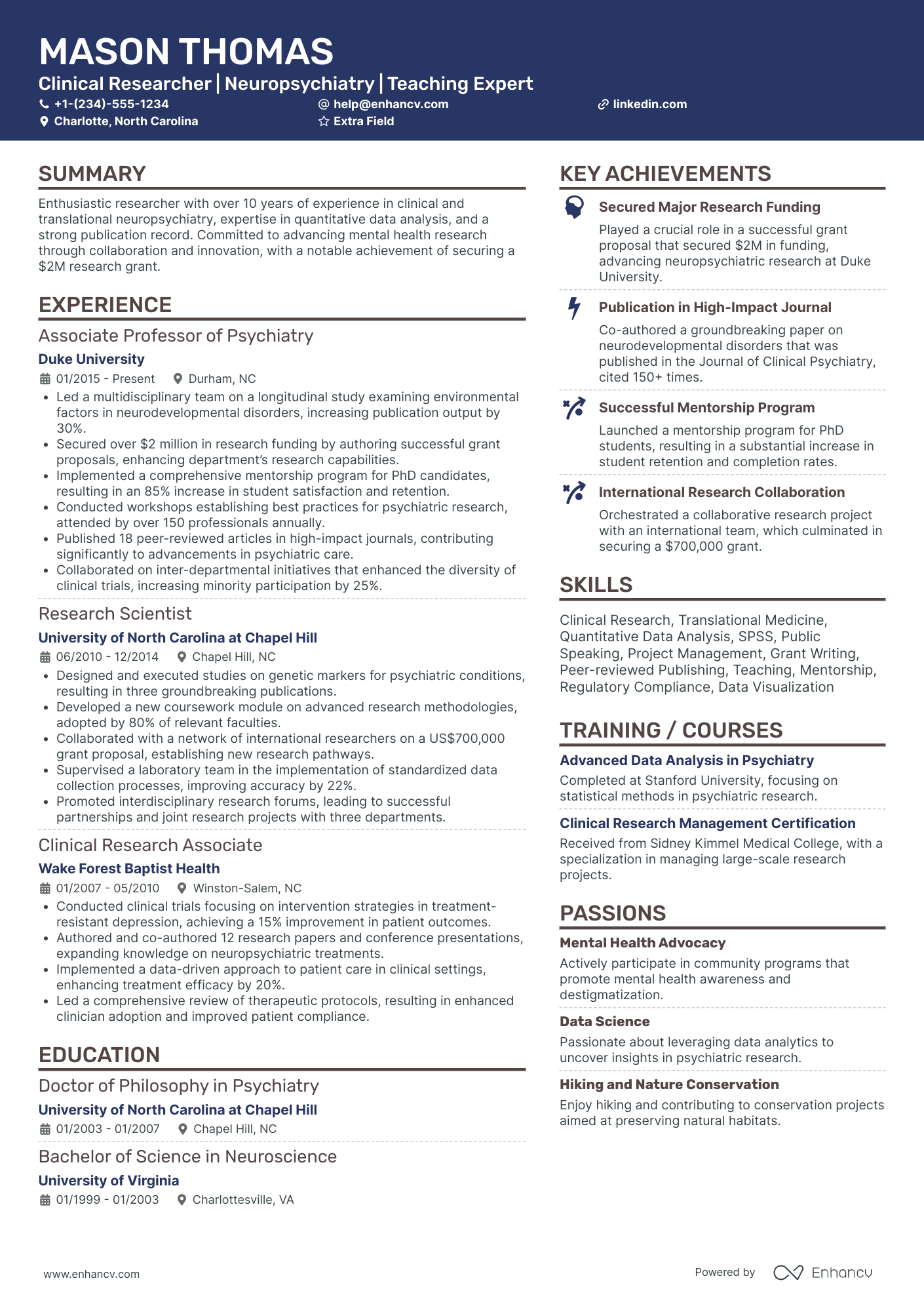 Clinical Researcher Resume Example