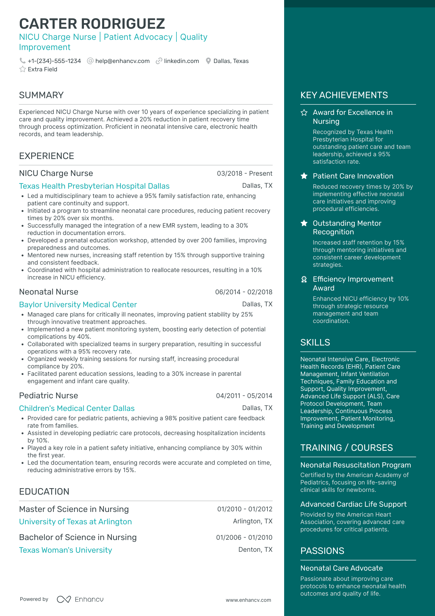 NICU Charge Nurse Resume Example