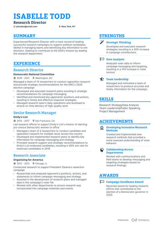 Research Director Resume Example