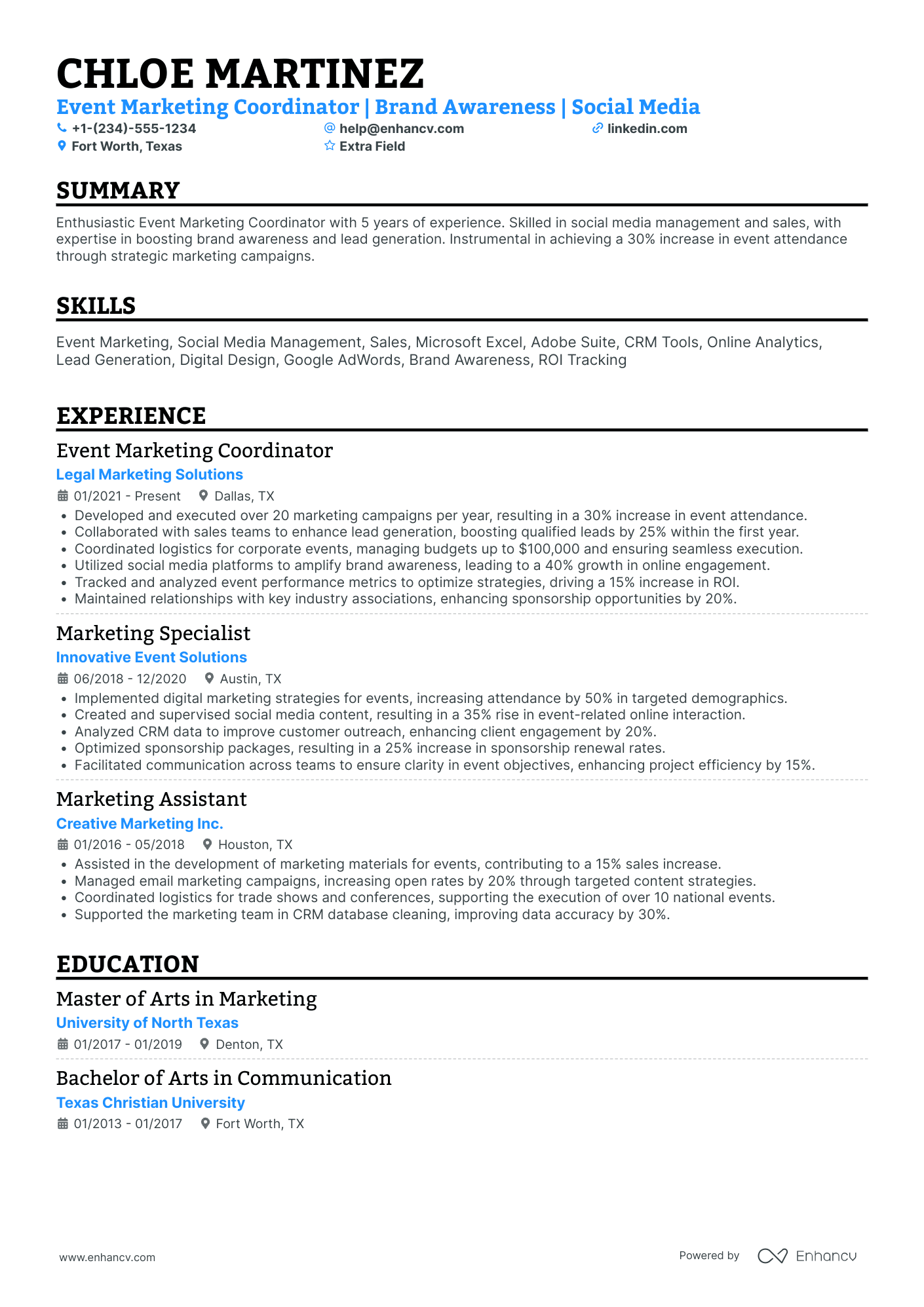 Event Marketing Coordinator Resume Example