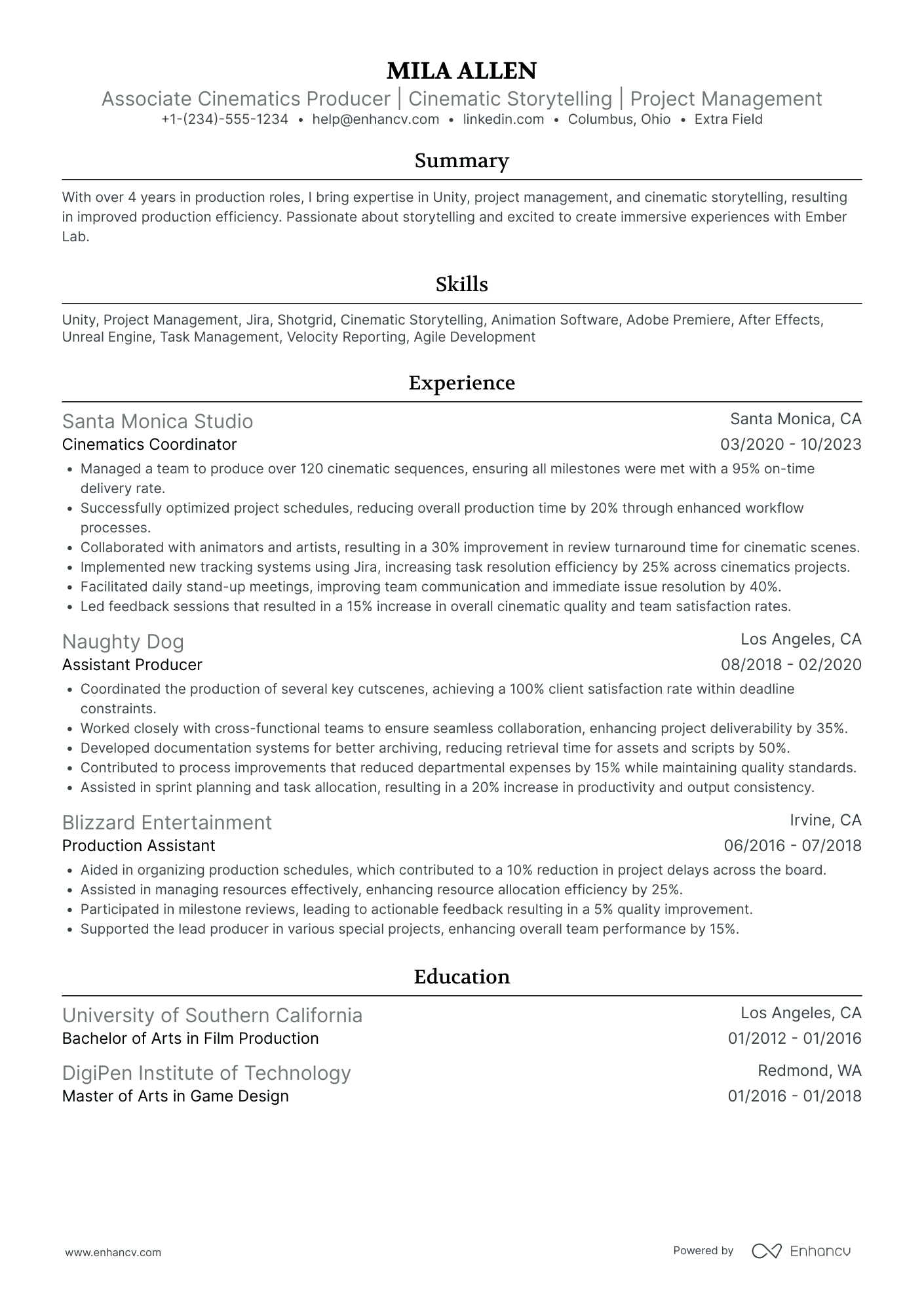 Cinematic Filmmaker Resume Example