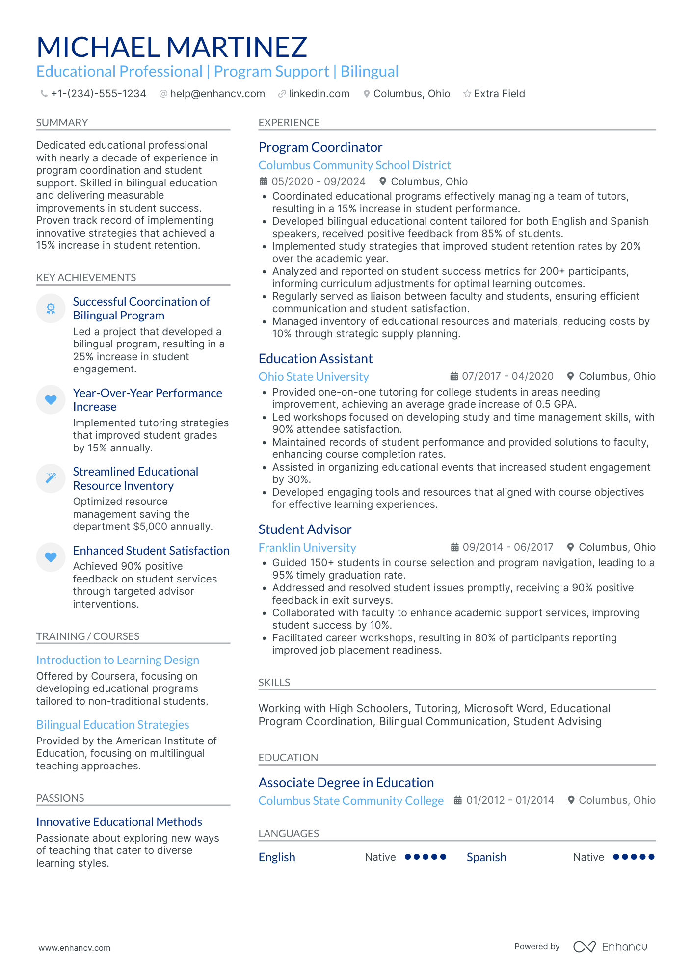 Educational Office Assistant Resume Example