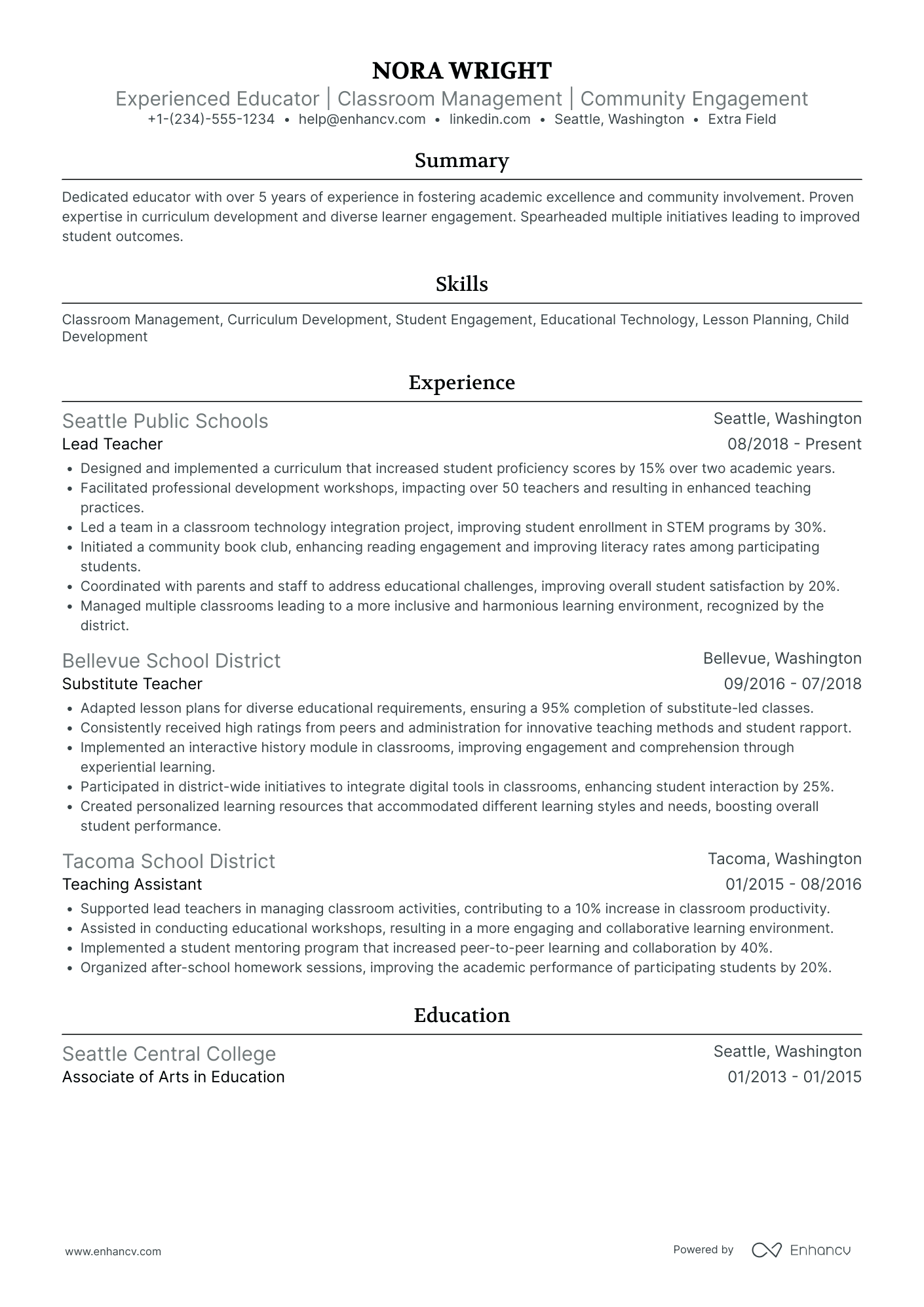 Emergency Substitute Teacher Resume Example