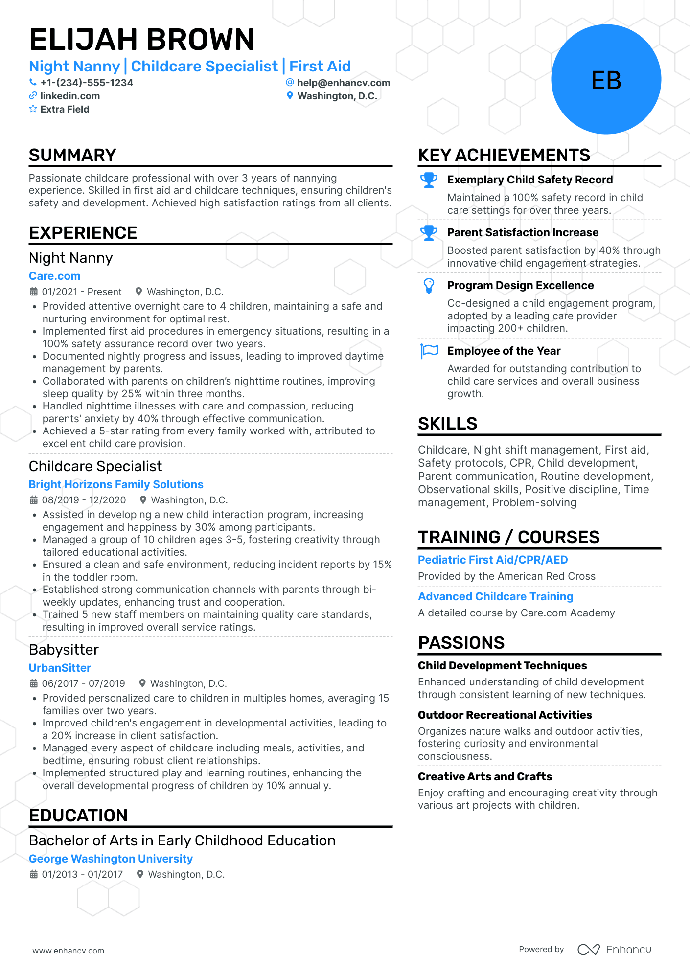 Nighttime Babysitter Resume Example