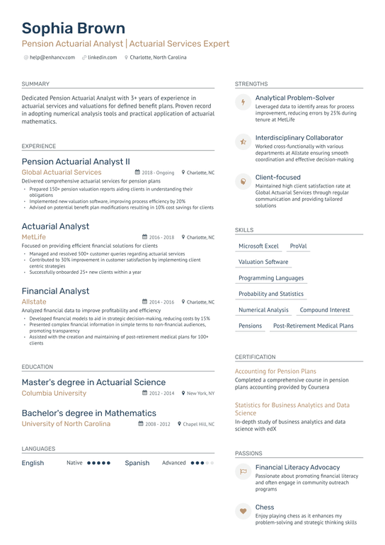 Pension Actuary Resume Example