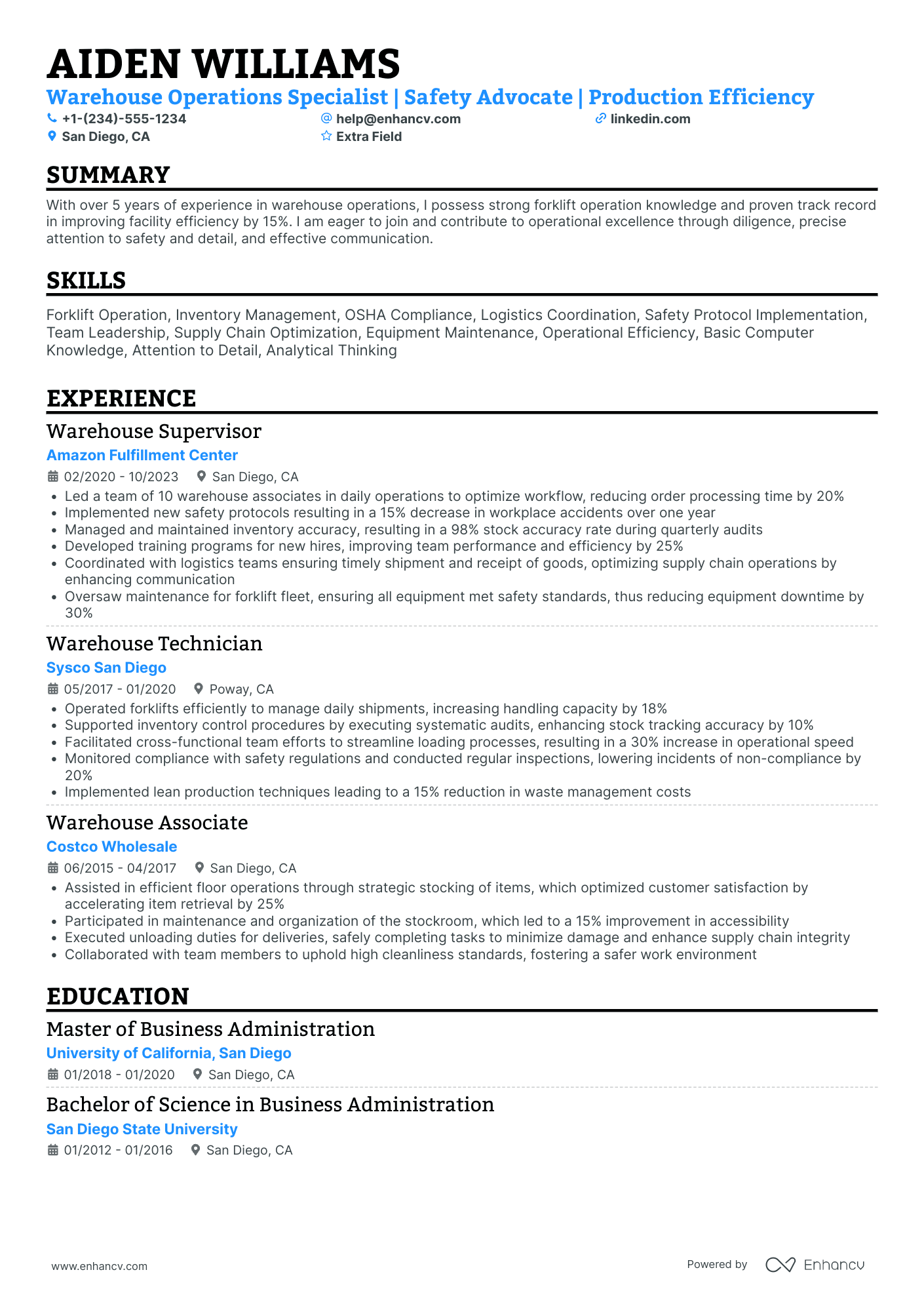 Factory Warehouse Worker Resume Example