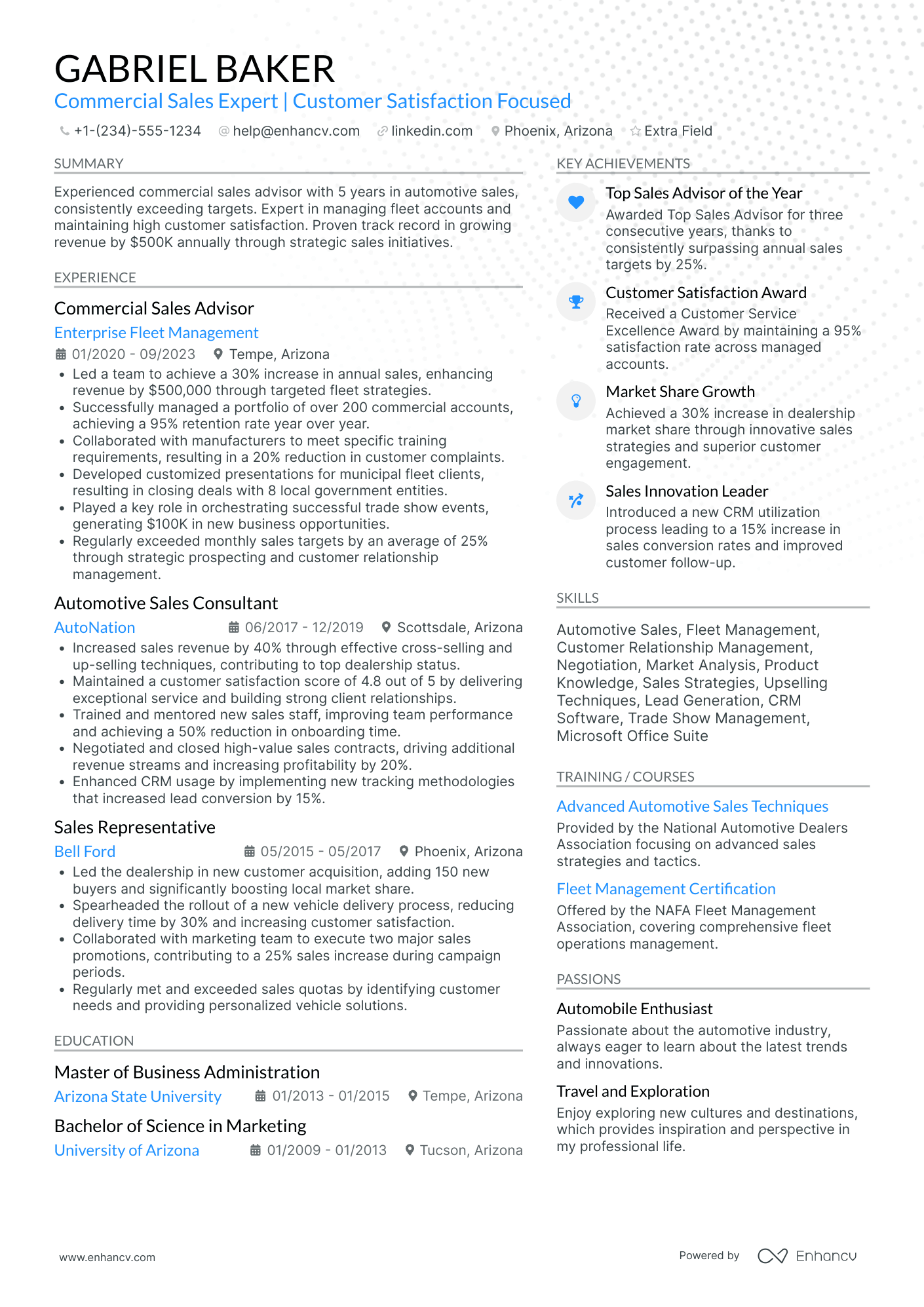 Car Salesman Advisor Resume Example