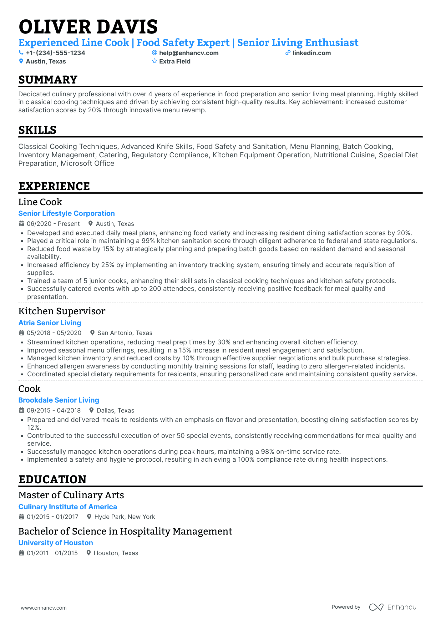 Dinner Line Cook Resume Example