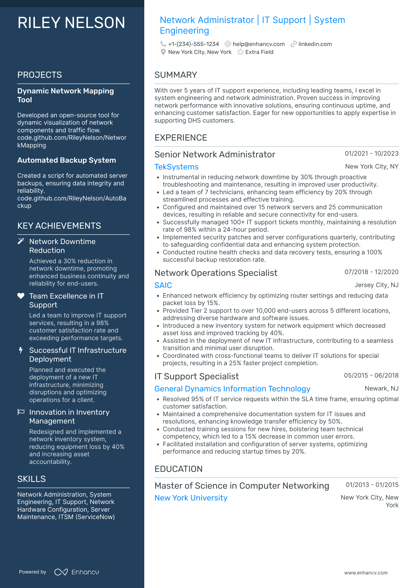 Enterprise Network Administrator Resume Example