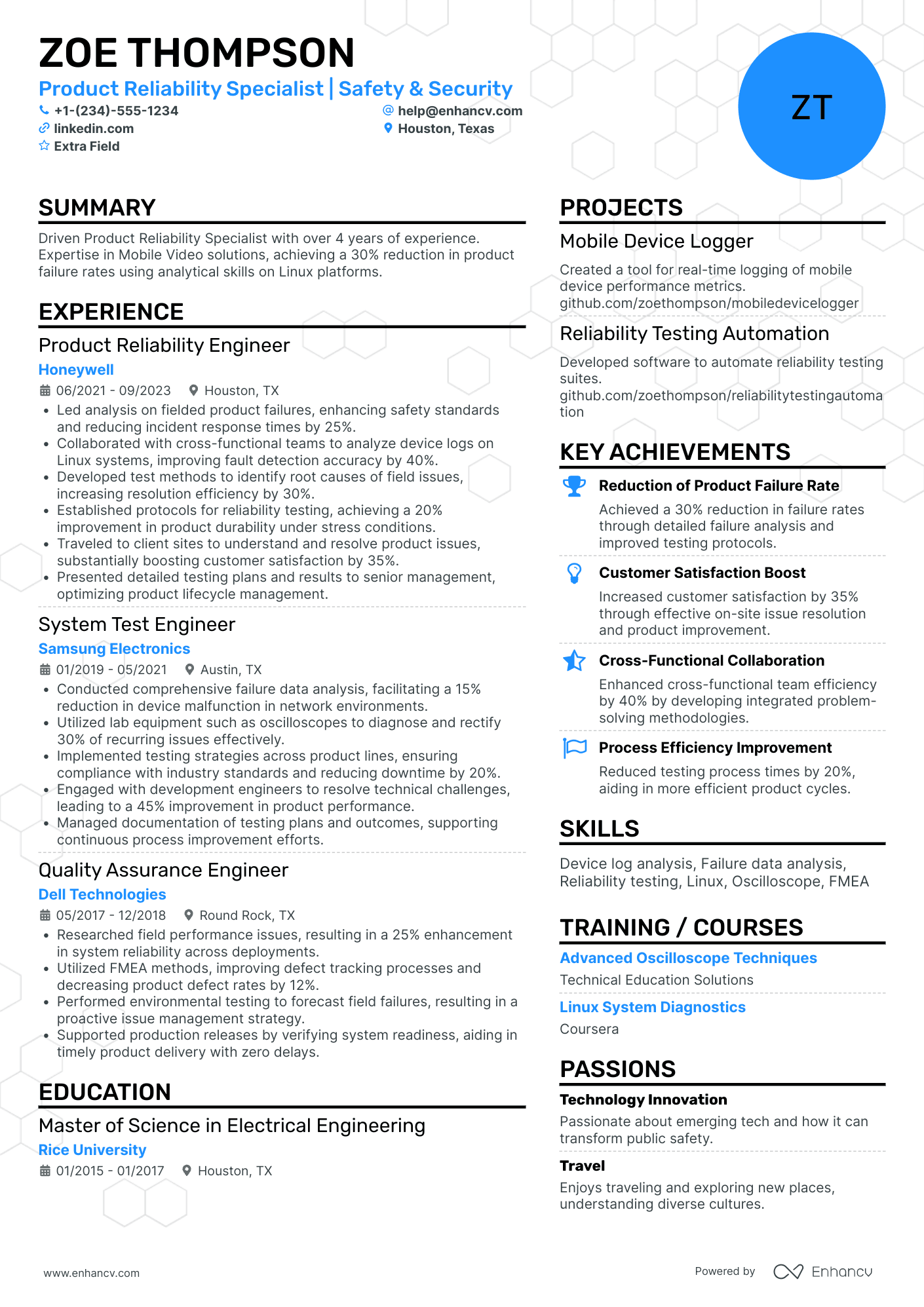 Computer Reliability Engineer Resume Example