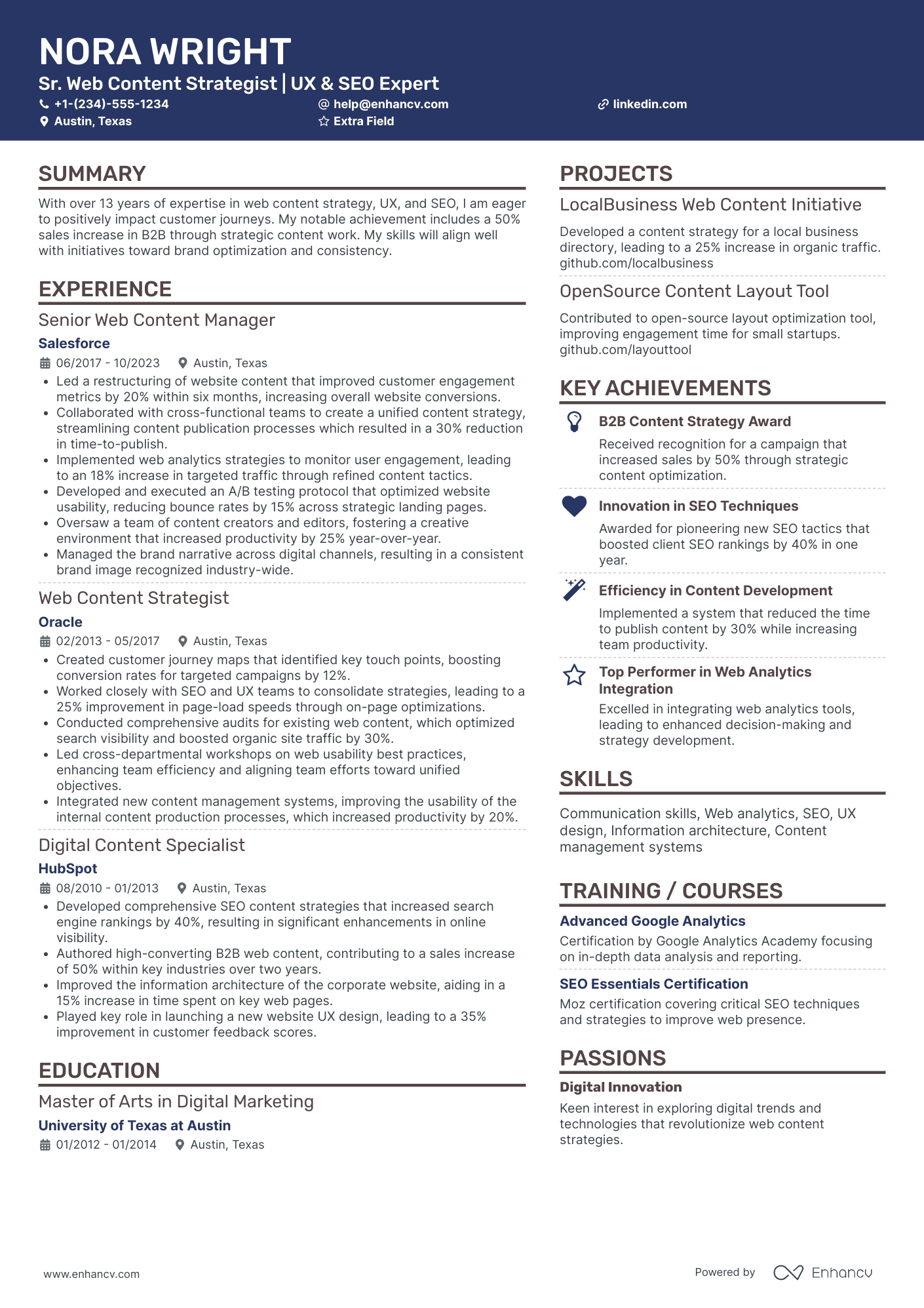 Spotify Content Strategist Resume Example