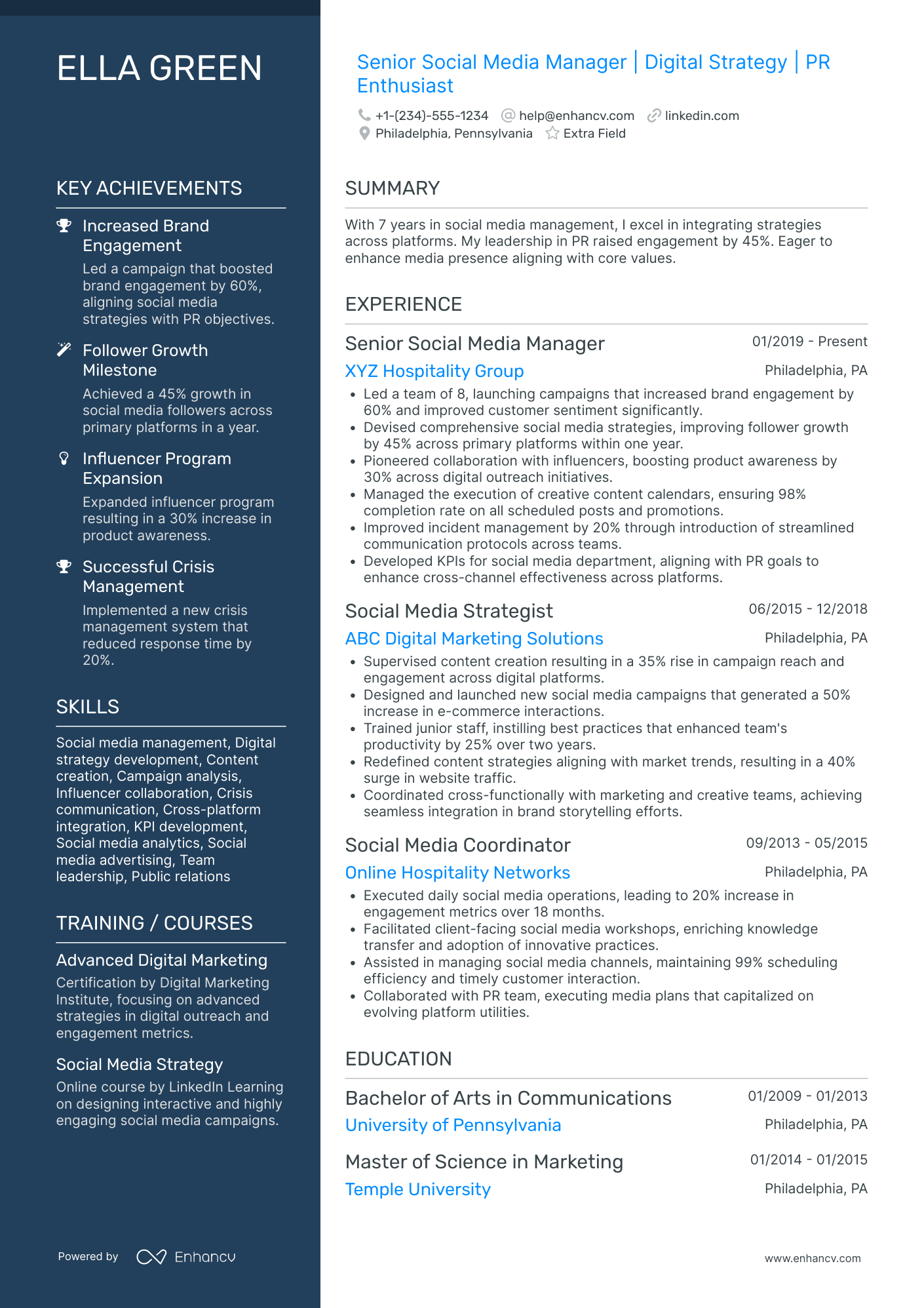 Social Media Campaign Manager Resume Example