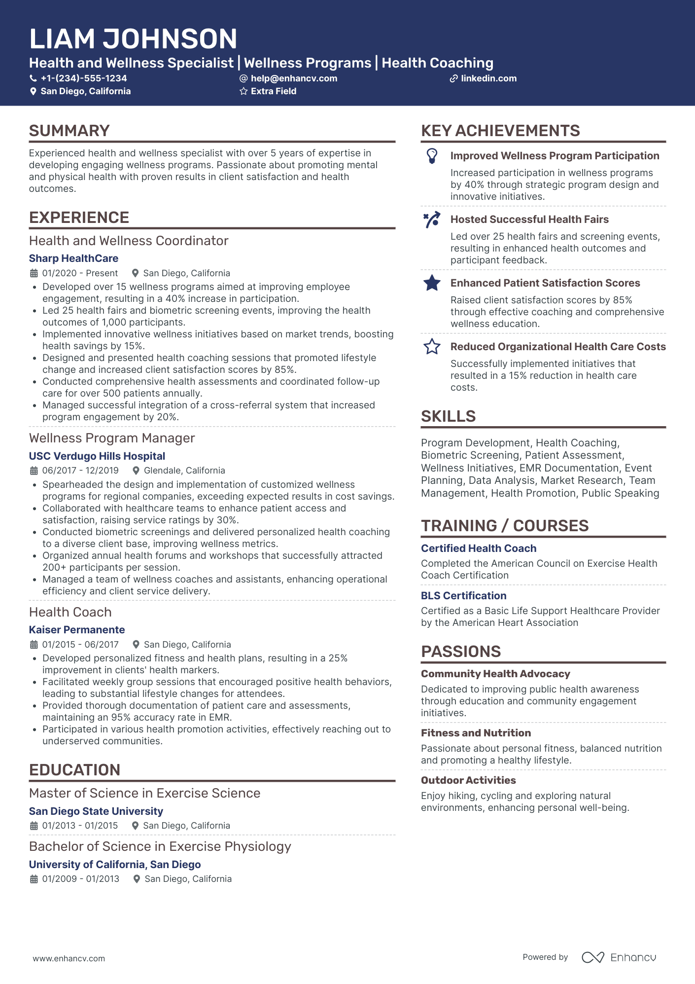 Veteran Health Coach Resume Example