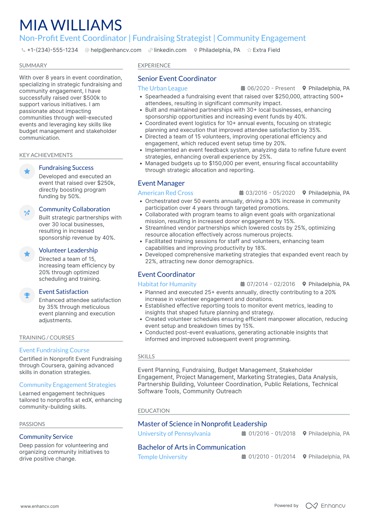 Non Profit Event Coordinator Resume Example