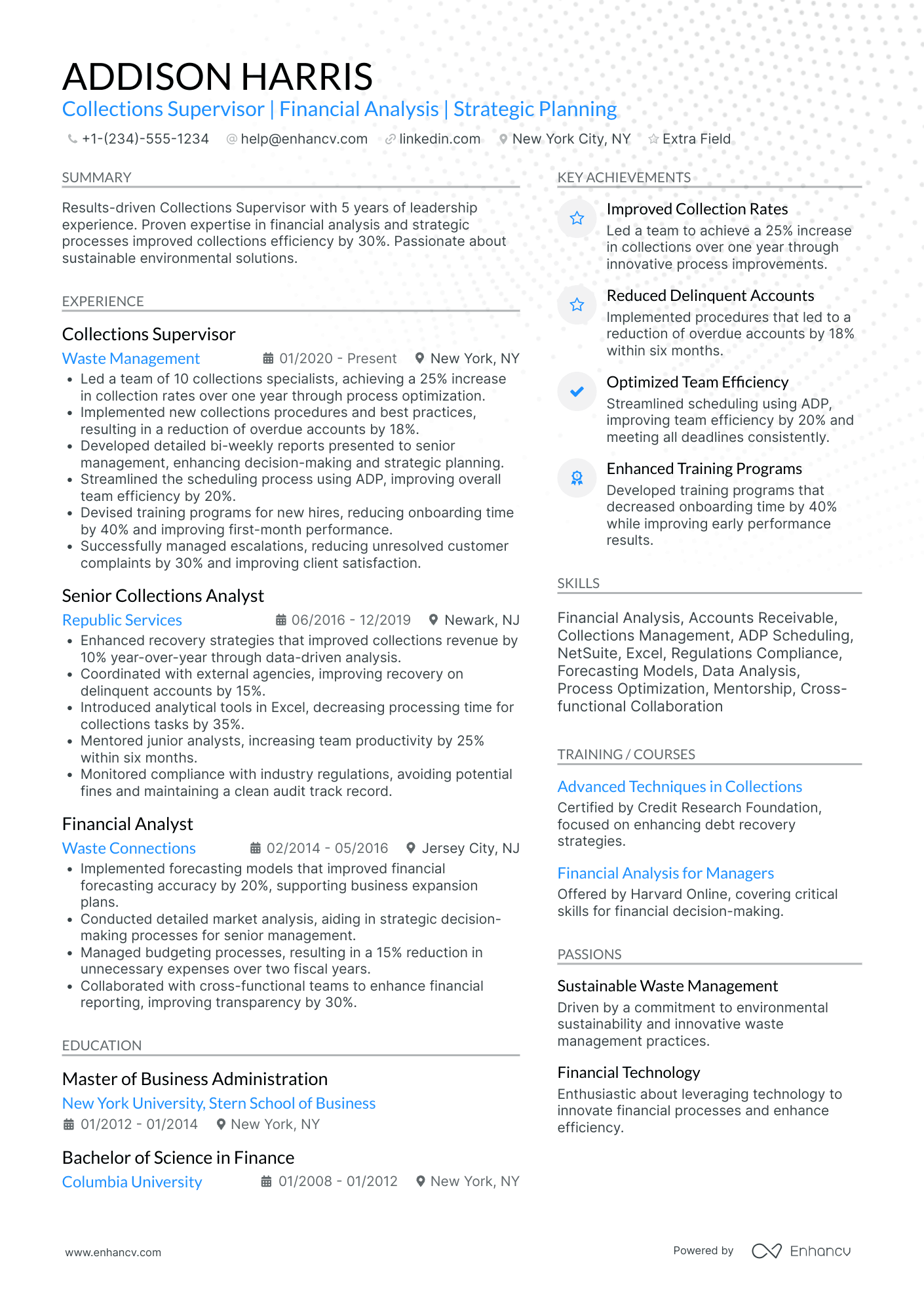 Collections Supervisor Resume Example